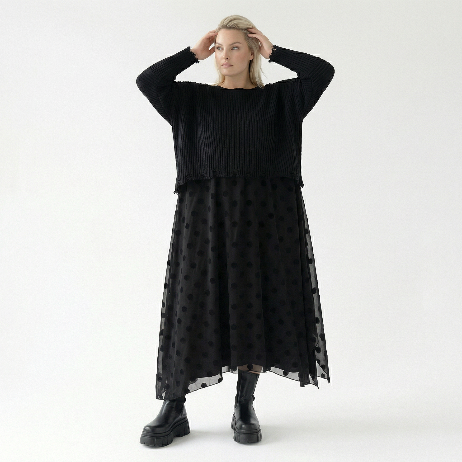  A-Form Tunika von AKH Fashion aus Polyester, 1544.05927, Schwarz, Punkte, Ausgefallen