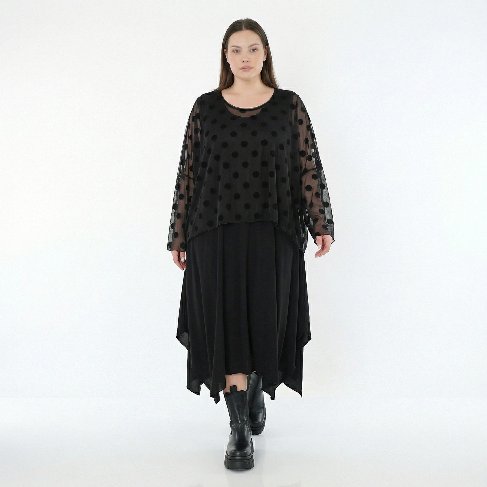  AKH Fashion Überwurf in kastiger Form, aus Polyester, 1544.06048, Schwarz, Punkte, Schick