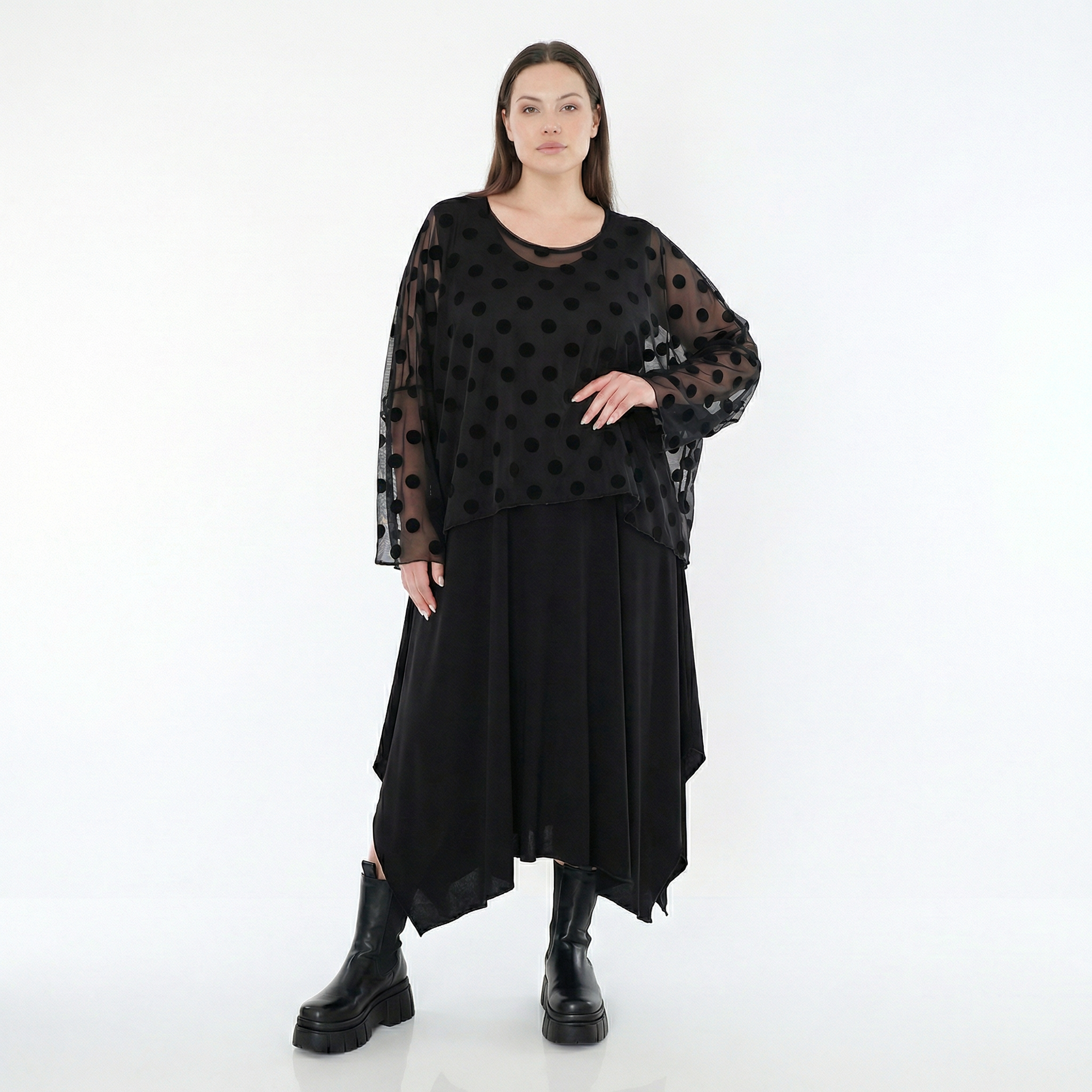  AKH Fashion Überwurf in kastiger Form, aus Polyester, 1544.06048, Schwarz, Punkte, Schick