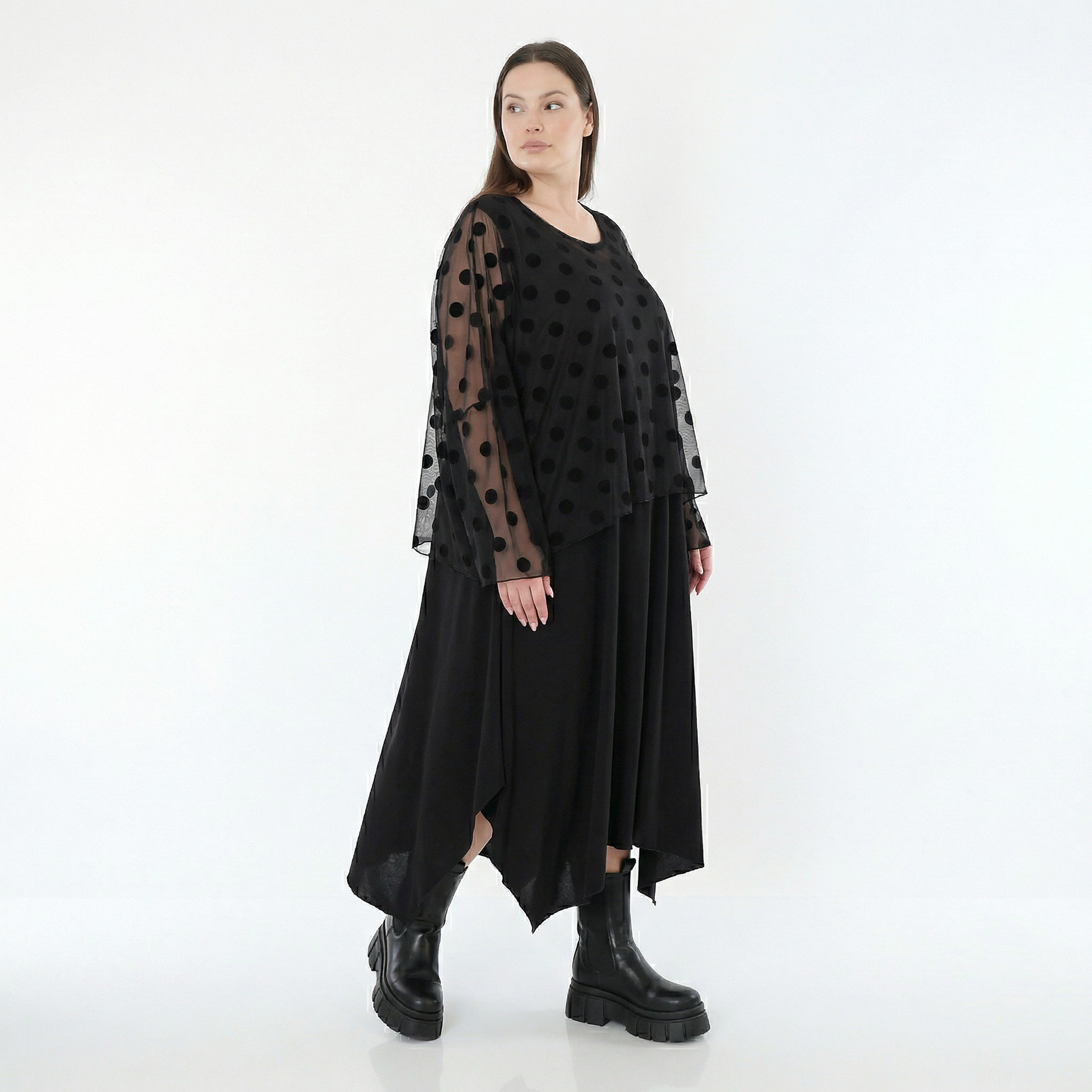  AKH Fashion Überwurf in kastiger Form, aus Polyester, 1544.06048, Schwarz, Punkte, Schick