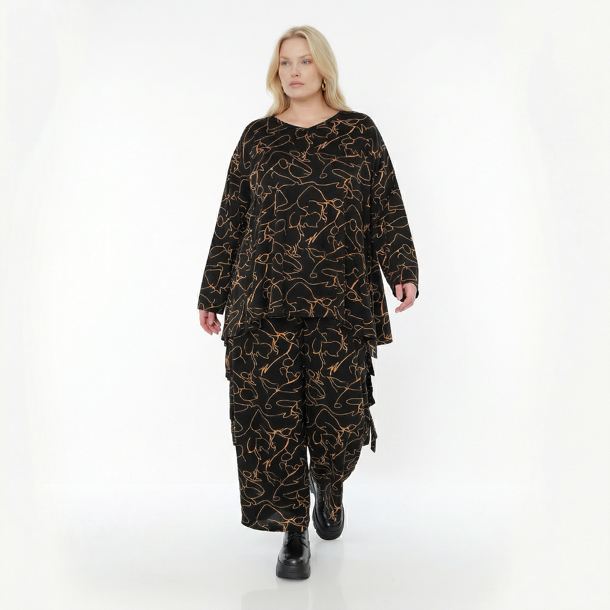  A-Form Bigshirt von AKH Fashion aus Viskose, 1545.00593, Schwarz/Orange, Kringel, Schick