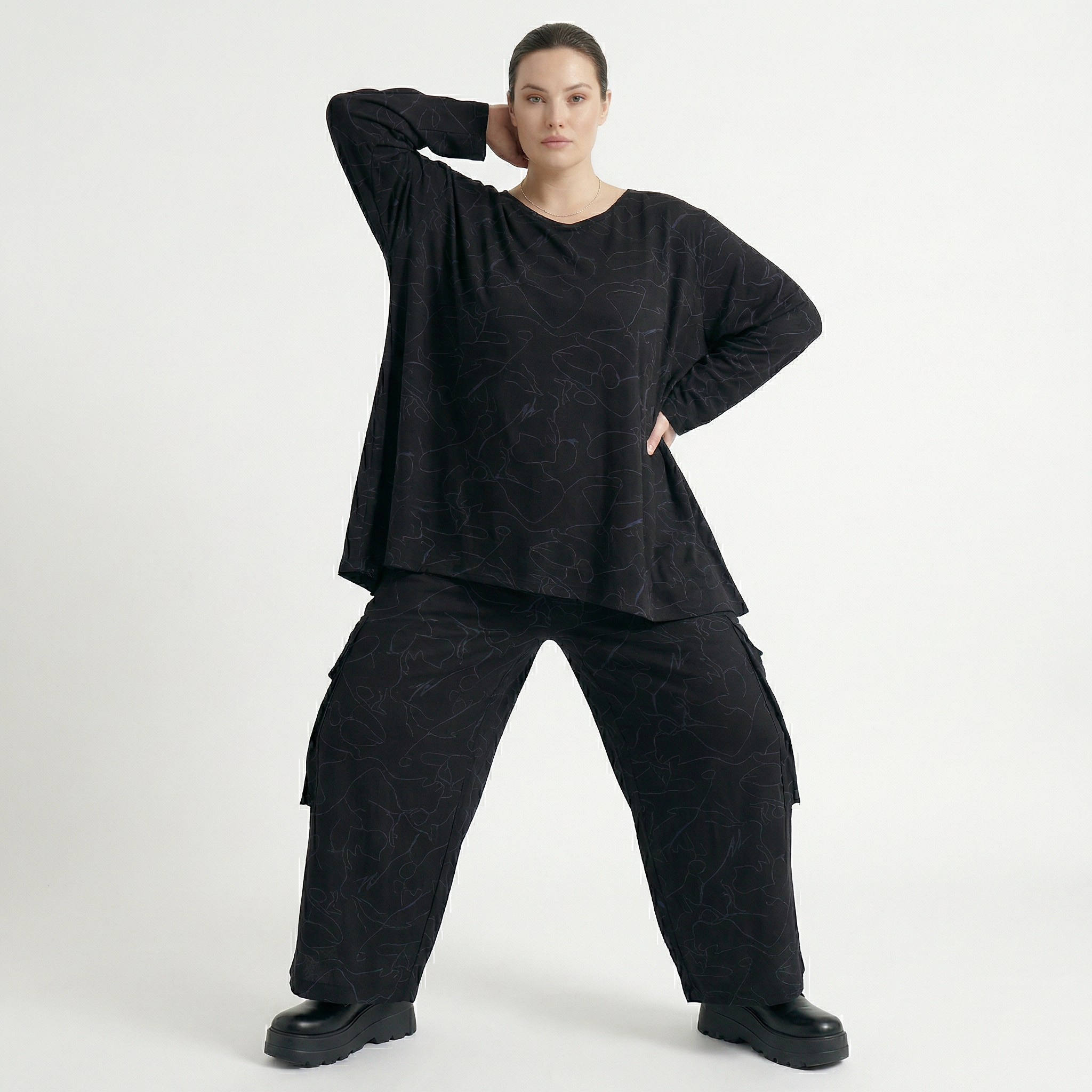  Ballonhose von AKH Fashion aus Viskose, 1545.07125, Schwarz/Blau, Kringel, Ausgefallen