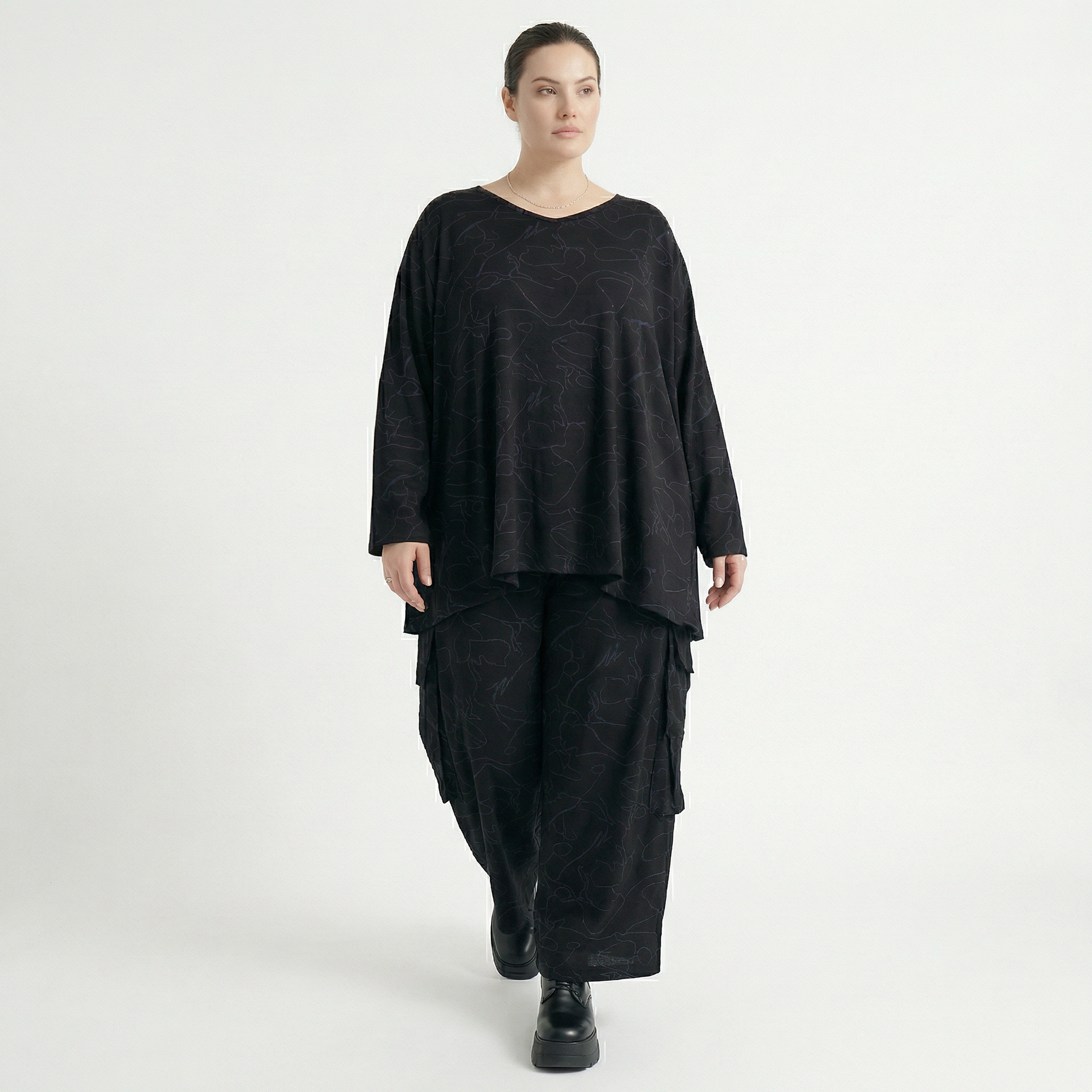  Ballonhose von AKH Fashion aus Viskose, 1545.07125, Schwarz/Blau, Kringel, Ausgefallen