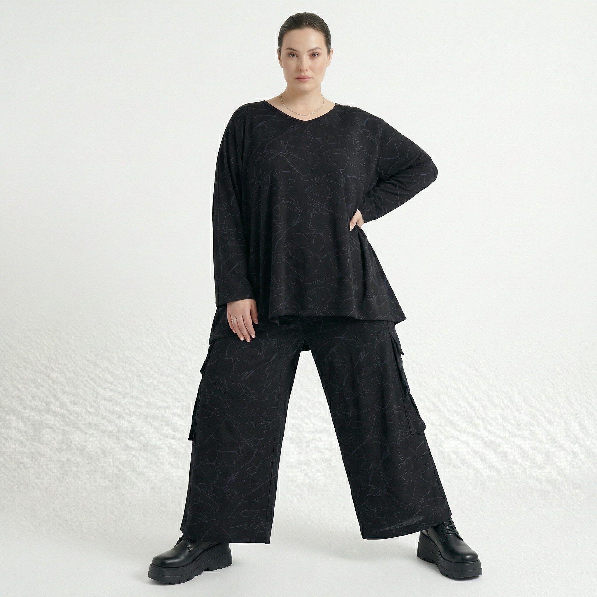  Ballonhose von AKH Fashion aus Viskose, 1545.07125, Schwarz/Blau, Kringel, Ausgefallen