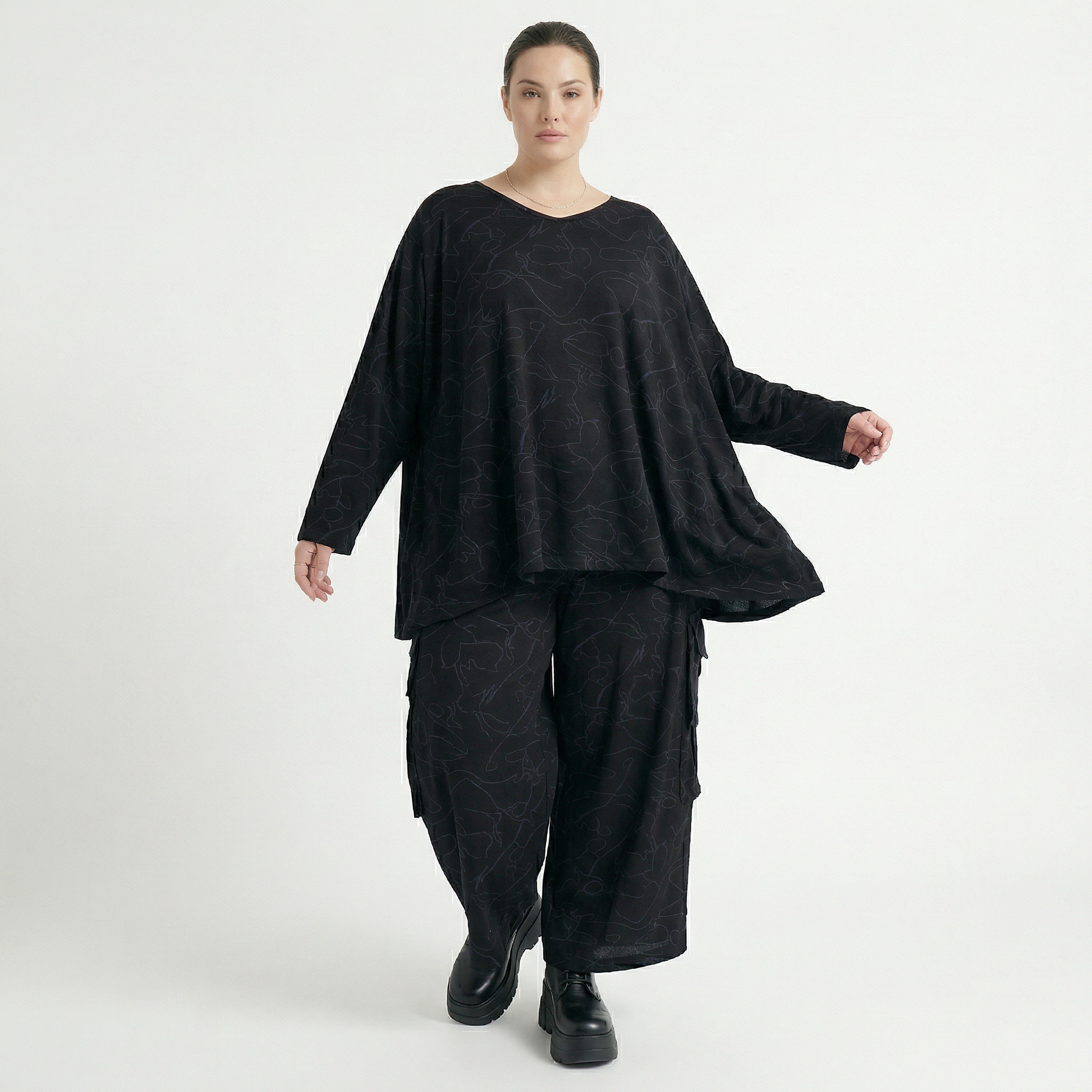  Ballonhose von AKH Fashion aus Viskose, 1545.07125, Schwarz/Blau, Kringel, Ausgefallen