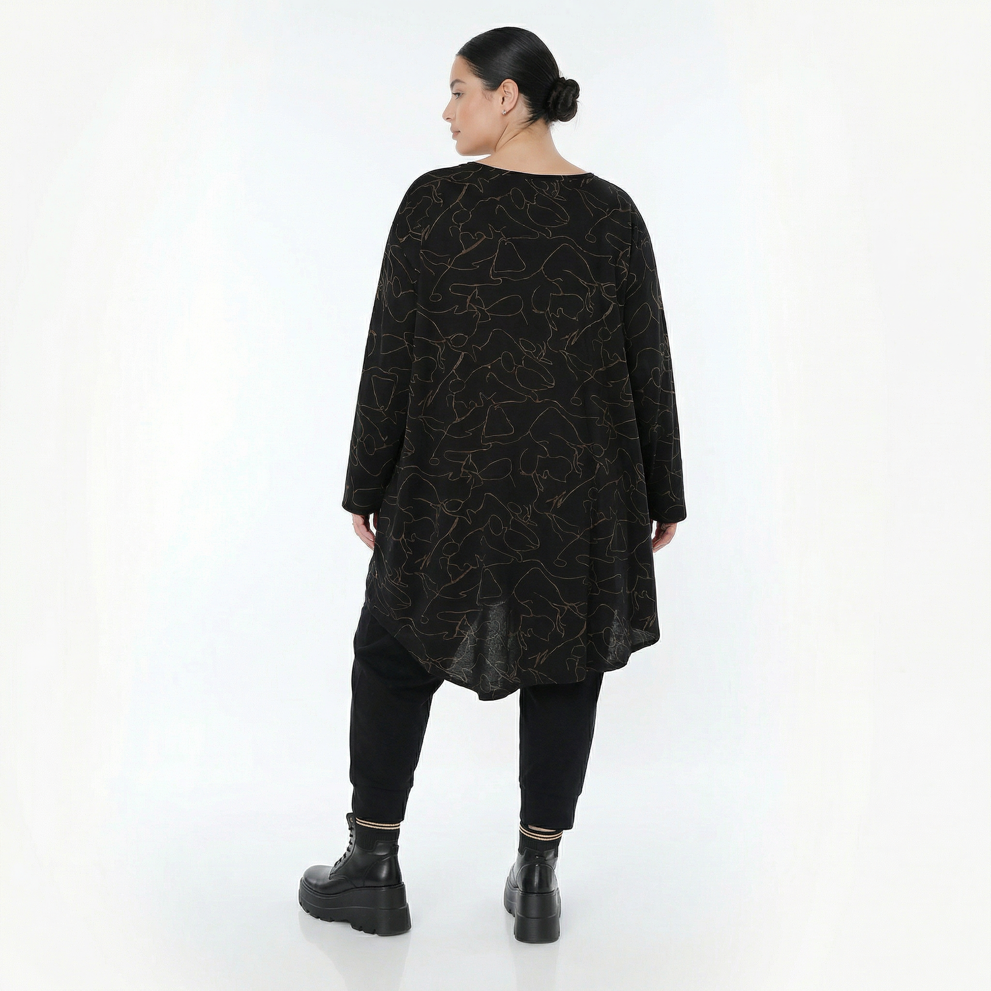  A-Form Bigshirt von AKH Fashion aus Viskose, 1545.07138, Schwarz/Braun, Kringel, Ausgefallen
