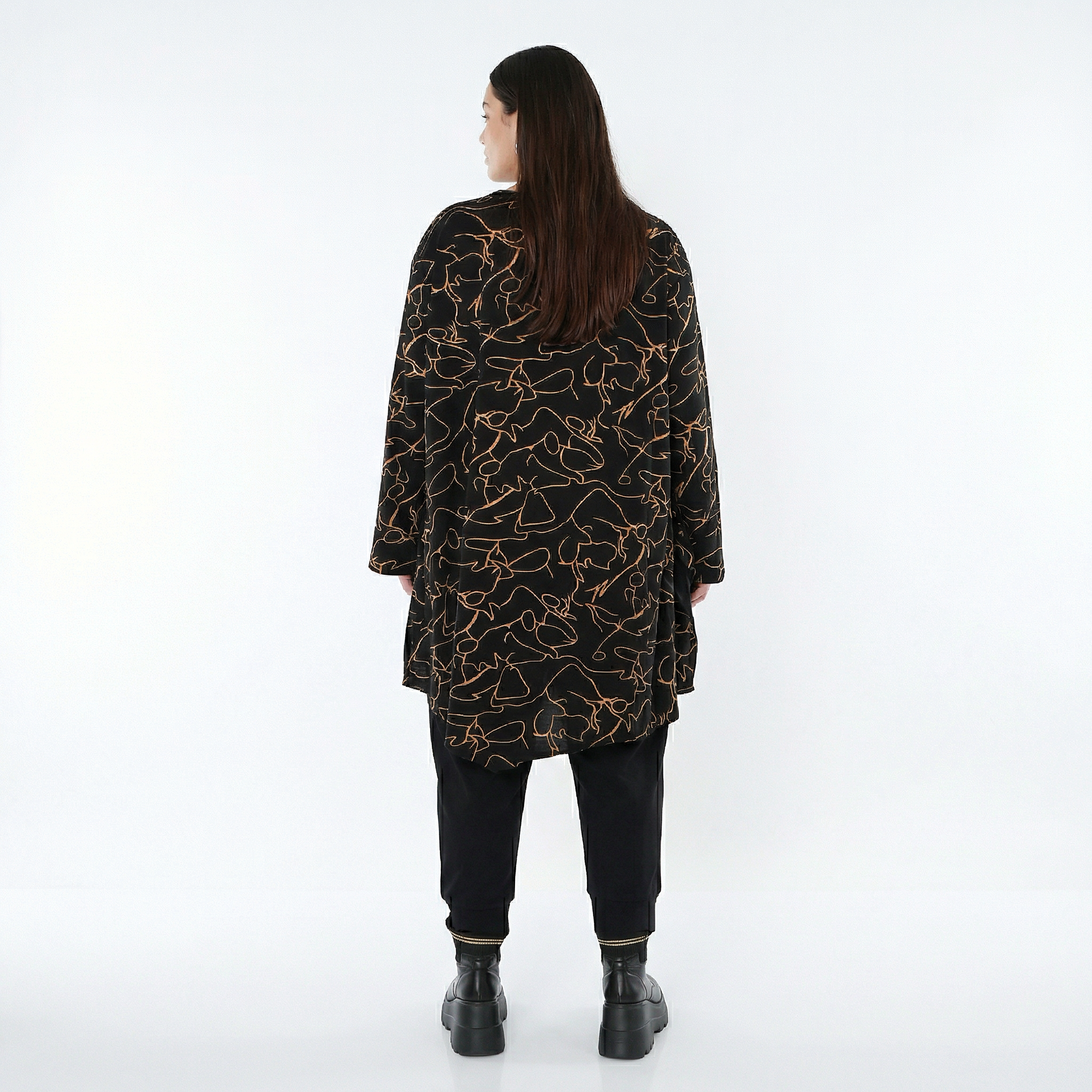  A-Form Bigshirt von AKH Fashion aus Viskose, 1545.07138, Schwarz/Orange, Kringel, Schick