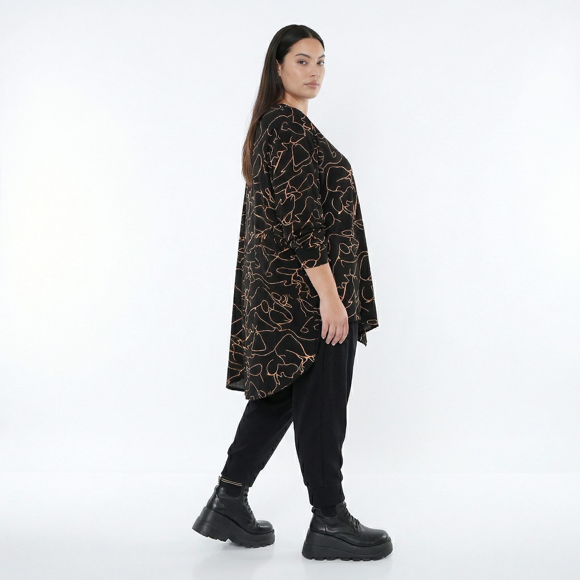  A-Form Bigshirt von AKH Fashion aus Viskose, 1545.07138, Schwarz/Orange, Kringel, Schick