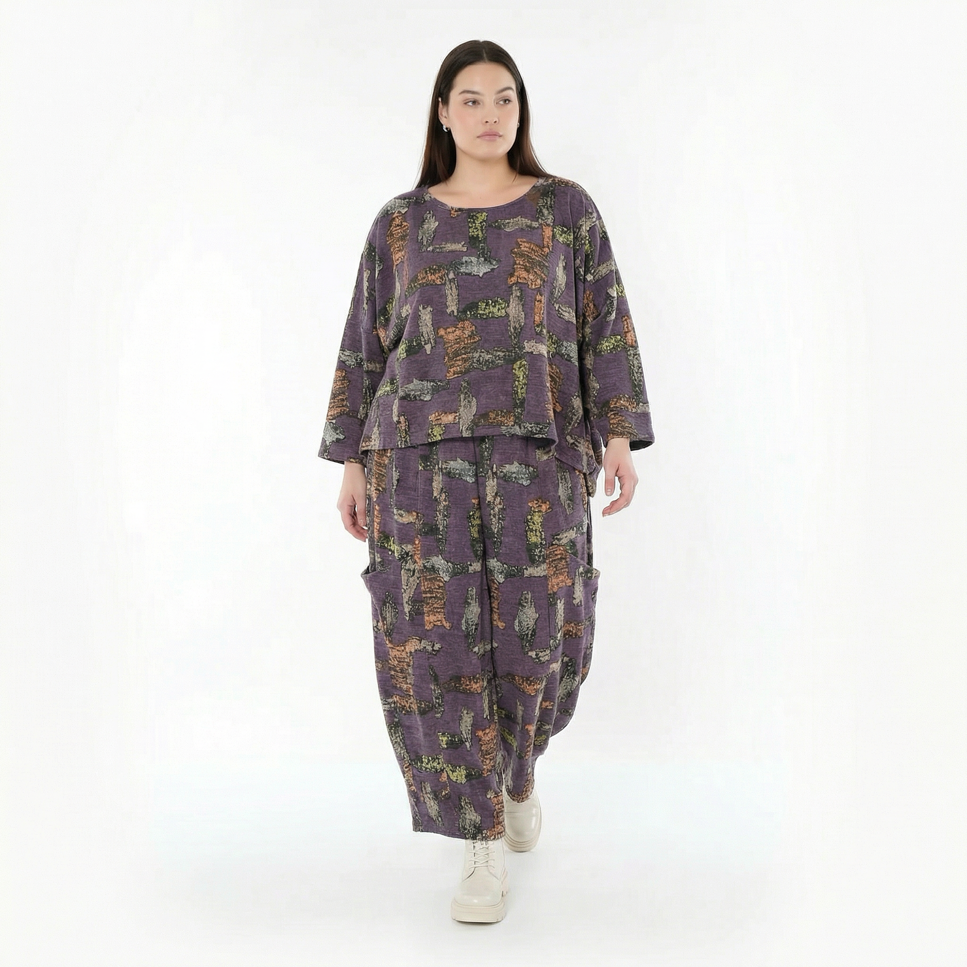  AKH Fashion Überwurf in kastiger Form, aus Materialmix, 1548.03018, Violett/Multi, Schick