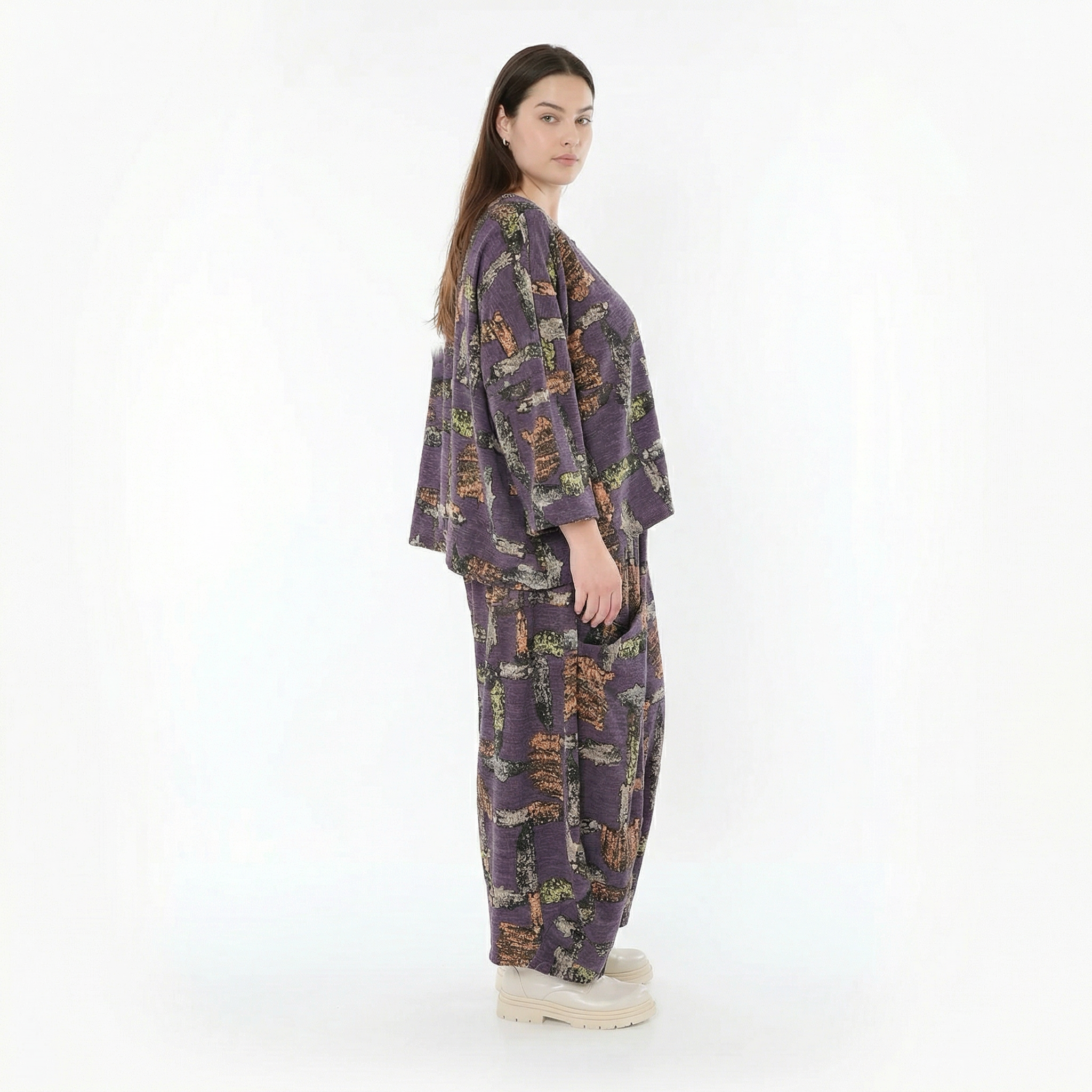  AKH Fashion Überwurf in kastiger Form, aus Materialmix, 1548.03018, Violett/Multi, Schick