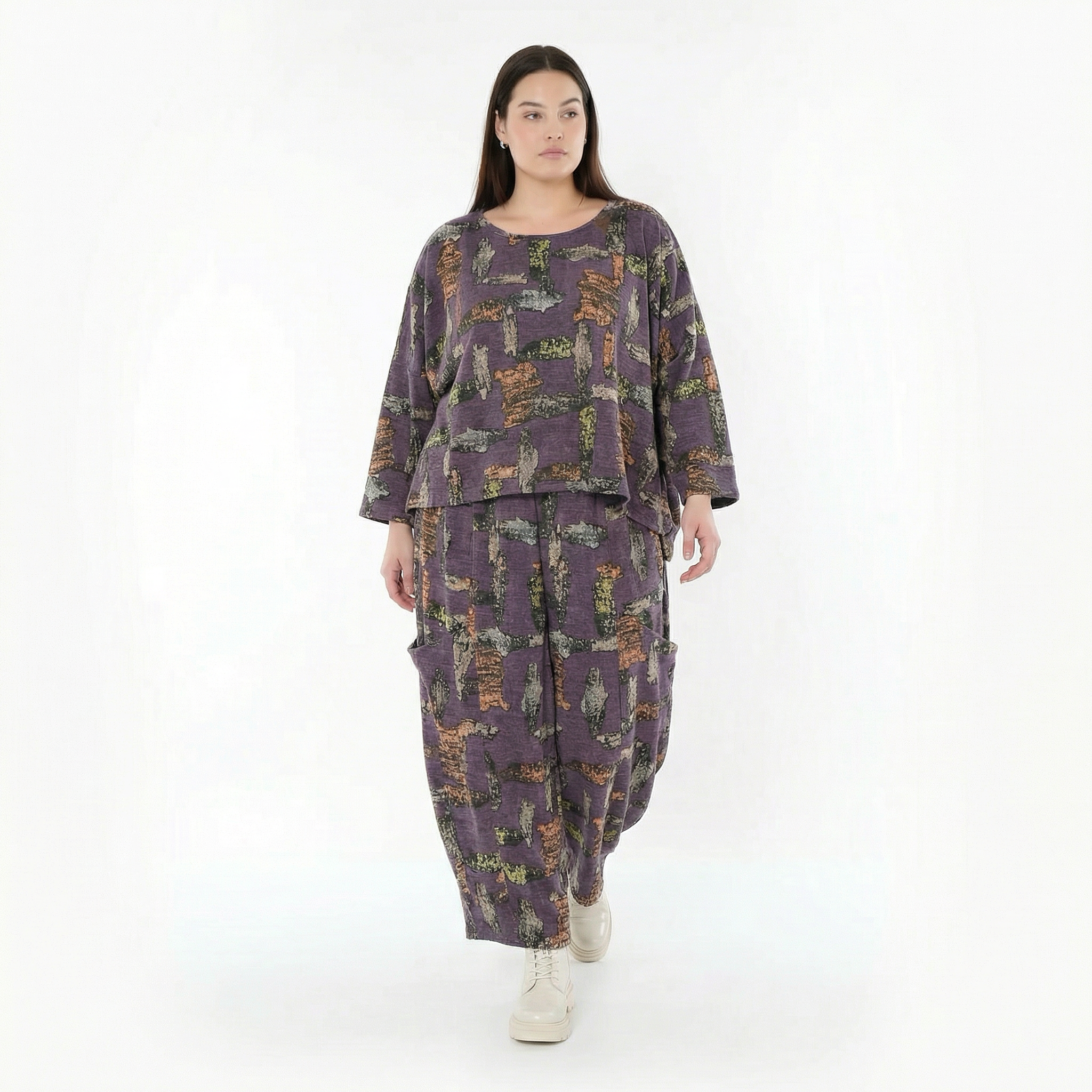  Ballonhose von AKH Fashion aus Materialmix, 1548.08069, Violett/Multi, Abstrakt, Schick