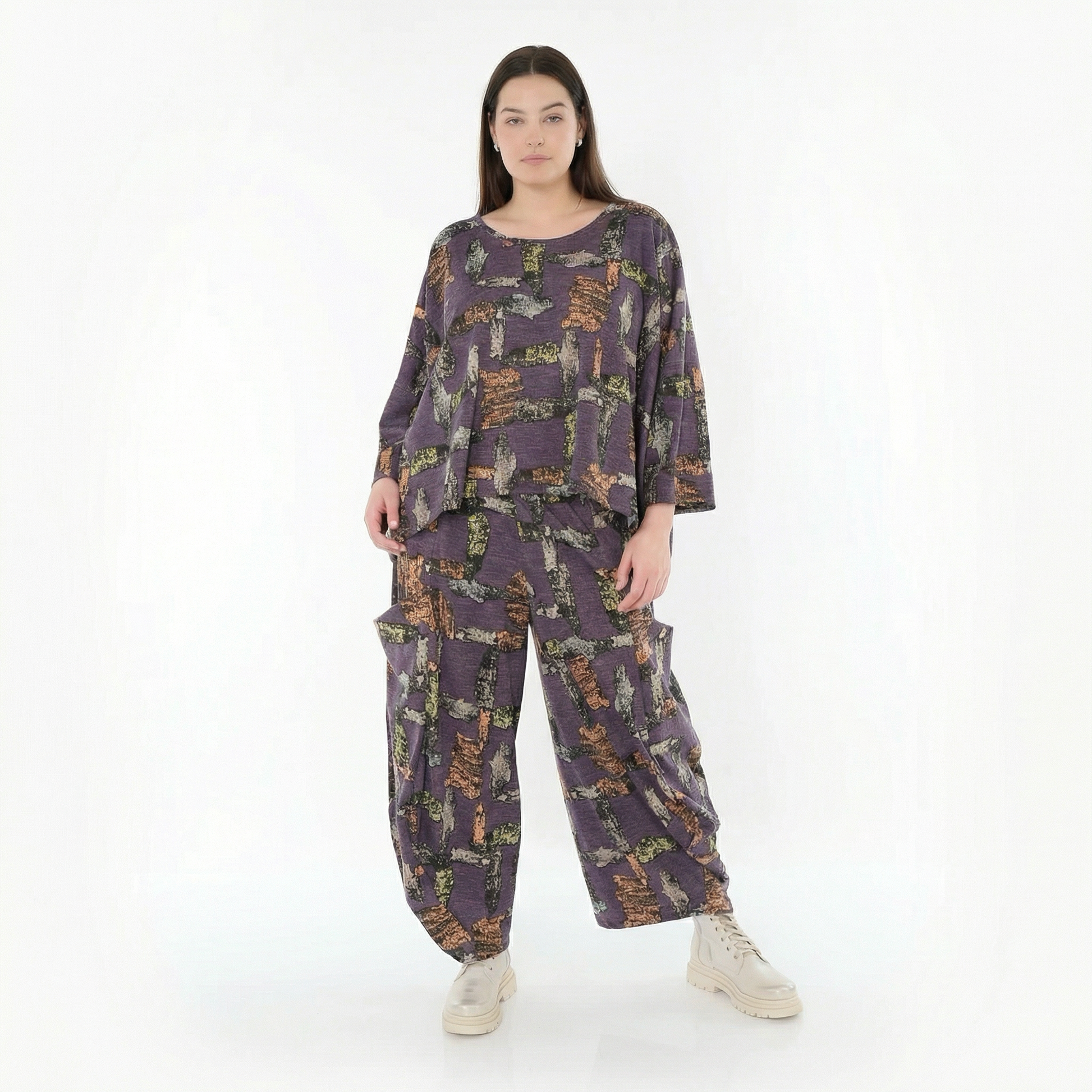  Ballonhose von AKH Fashion aus Materialmix, 1548.08069, Violett/Multi, Abstrakt, Schick