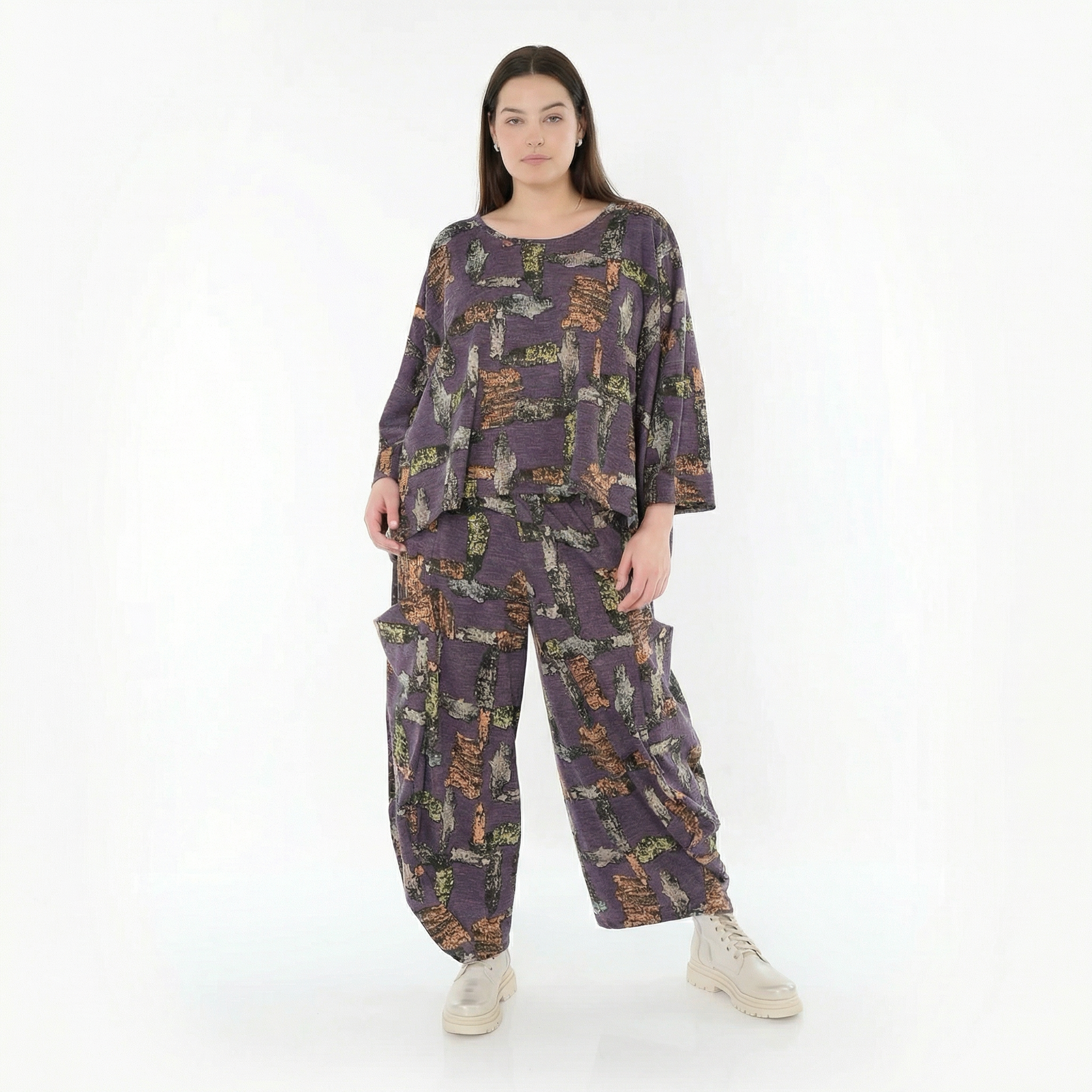  Ballonhose von AKH Fashion aus Materialmix, 1548.08069, Violett/Multi, Abstrakt, Schick