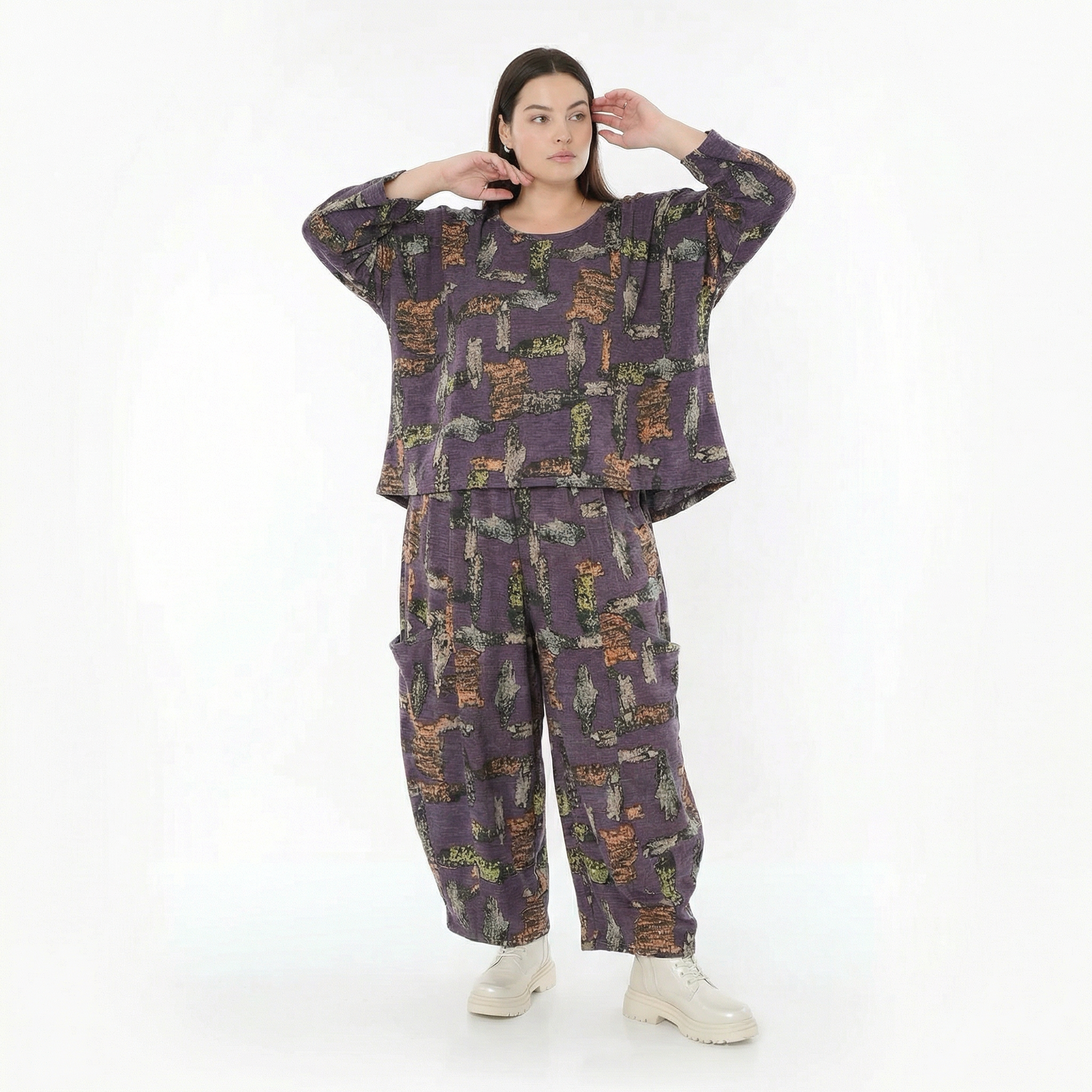  Ballonhose von AKH Fashion aus Materialmix, 1548.08069, Violett/Multi, Abstrakt, Schick