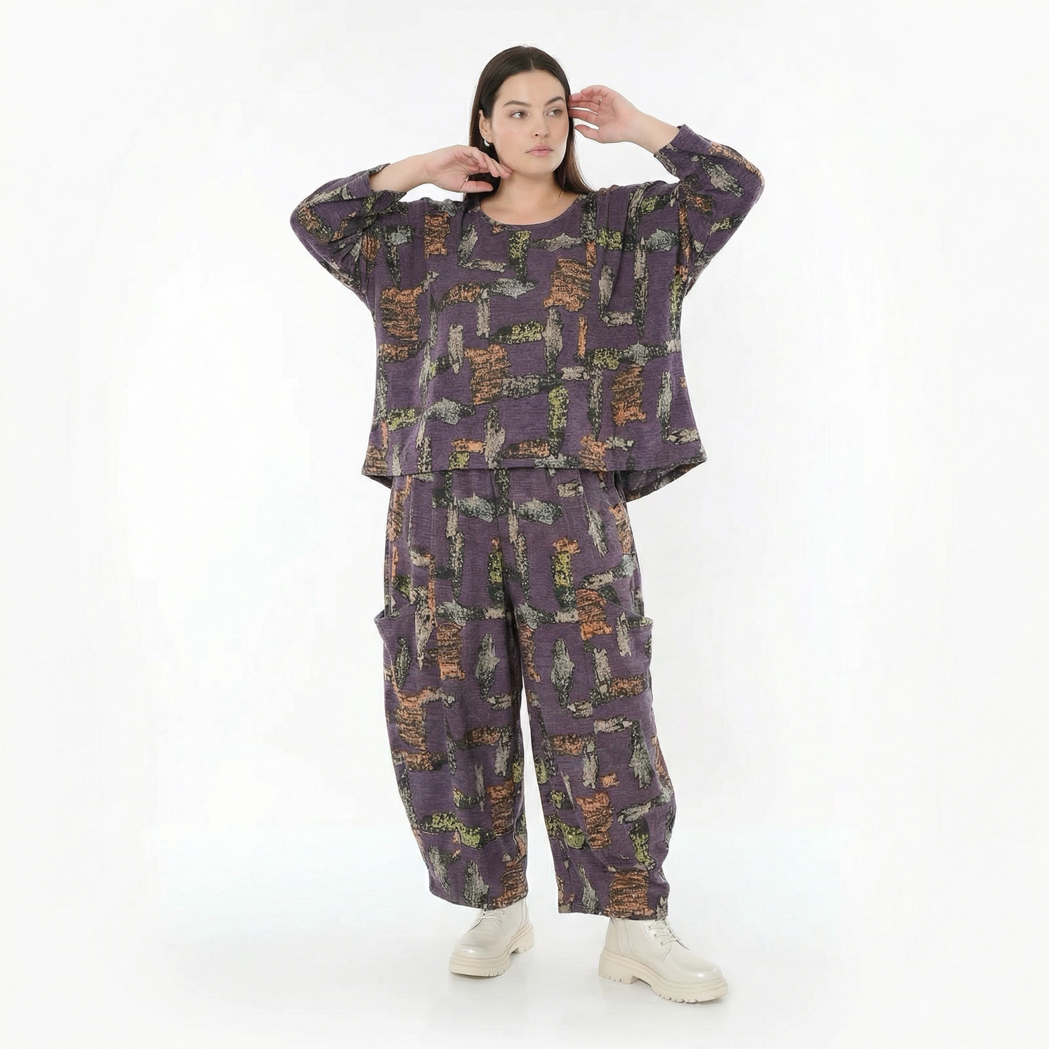  Ballonhose von AKH Fashion aus Materialmix, 1548.08069, Violett/Multi, Abstrakt, Schick