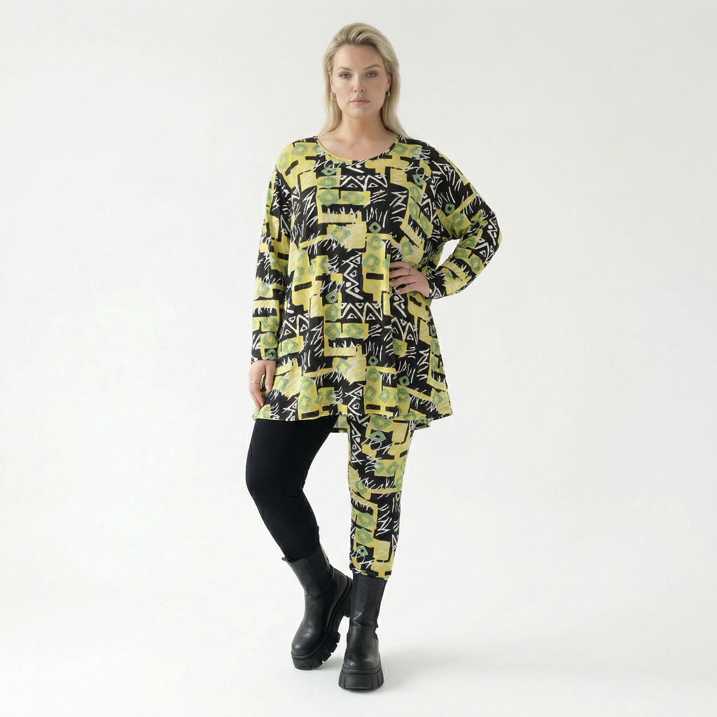  AKH Fashion Shirt in Glocken-Form, aus Viskose, 1556.01892, Gelb/Multi, Abstrakt, Schick