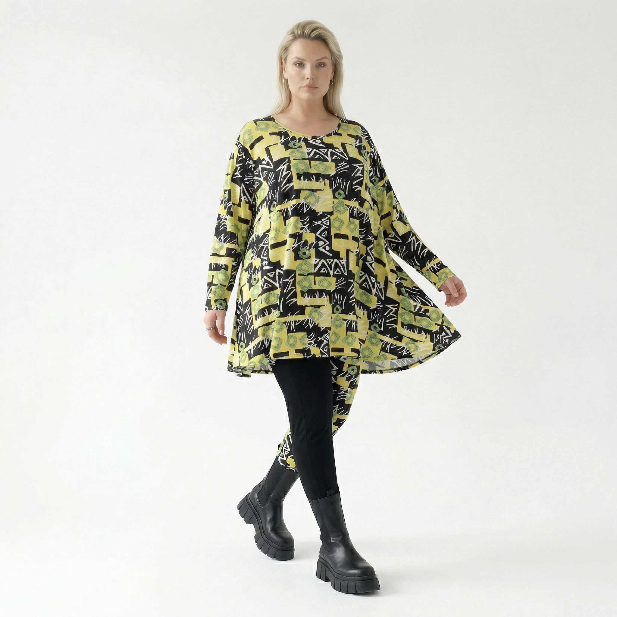  AKH Fashion Shirt in Glocken-Form, aus Viskose, 1556.01892, Gelb/Multi, Abstrakt, Schick