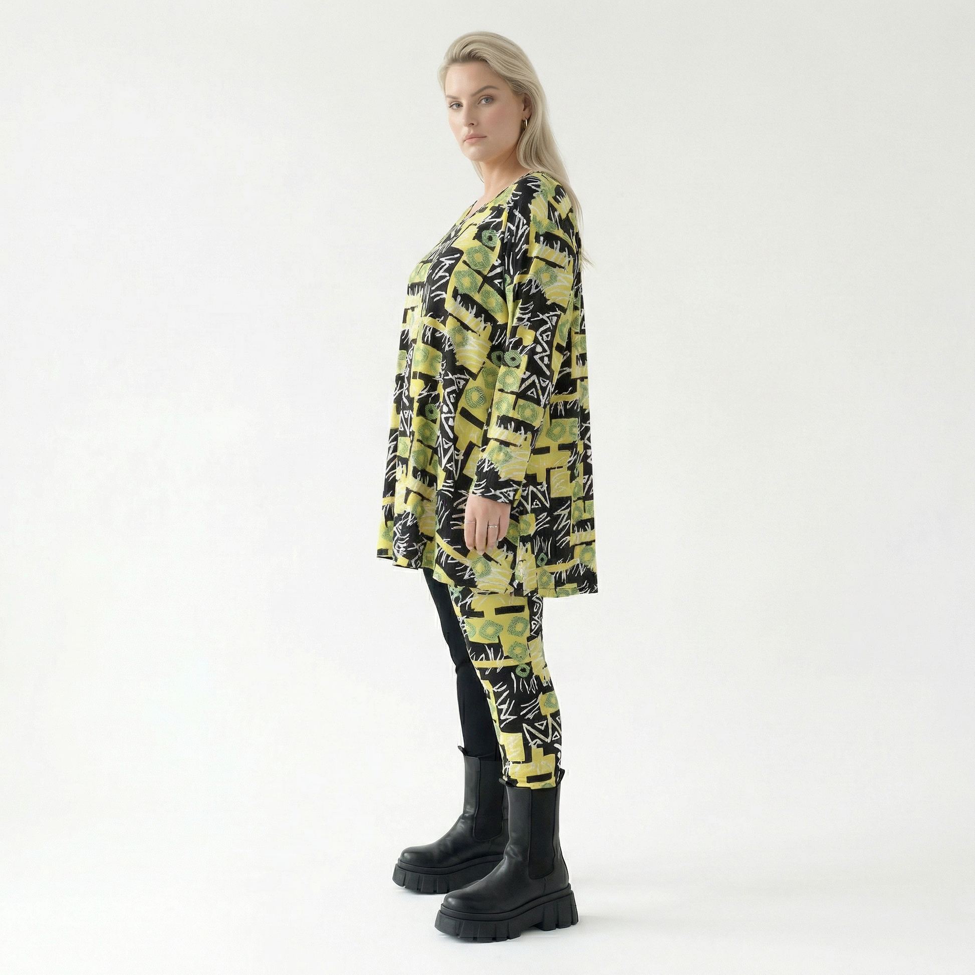  AKH Fashion Shirt in Glocken-Form, aus Viskose, 1556.01892, Gelb/Multi, Abstrakt, Schick