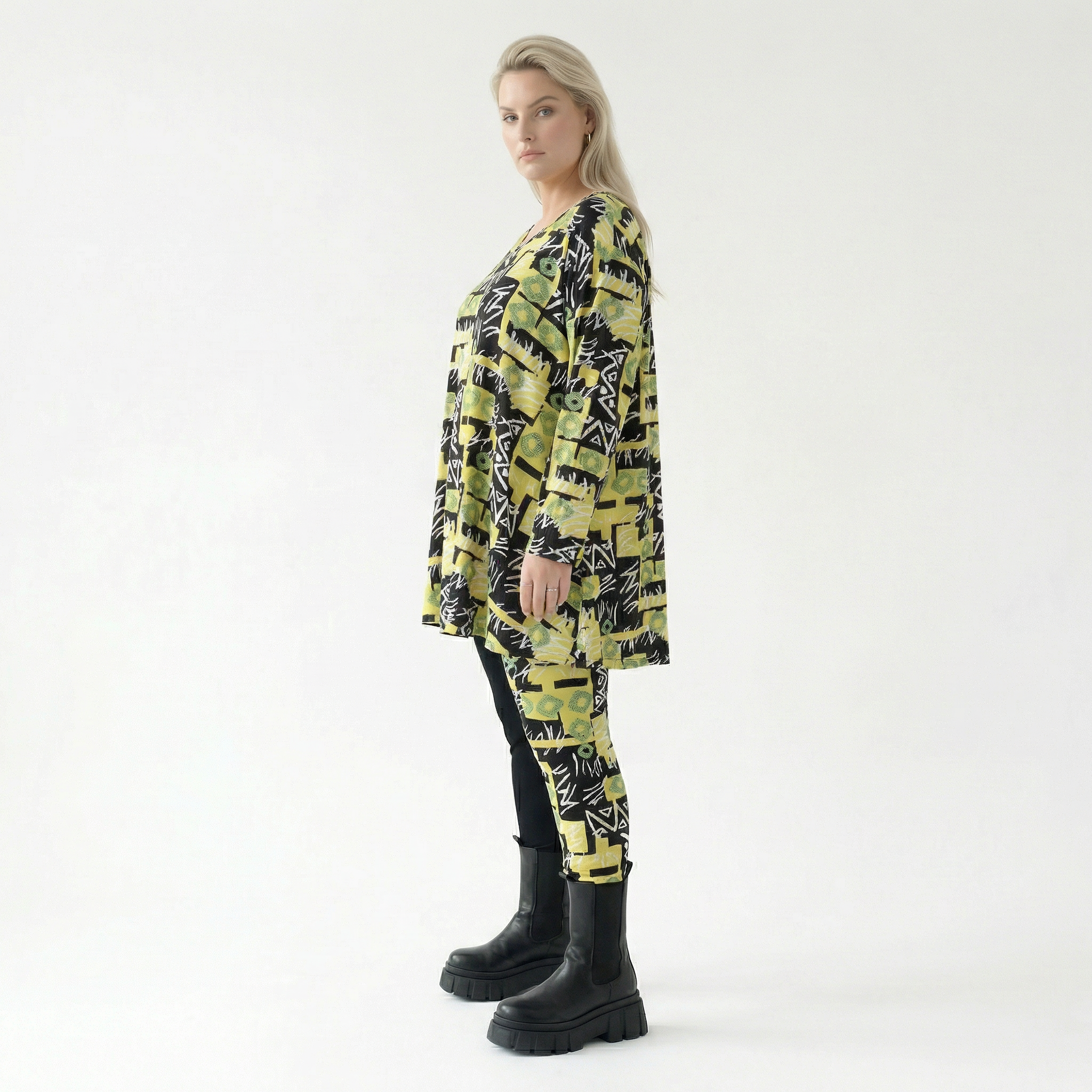  AKH Fashion Shirt in Glocken-Form, aus Viskose, 1556.01892, Gelb/Multi, Abstrakt, Schick