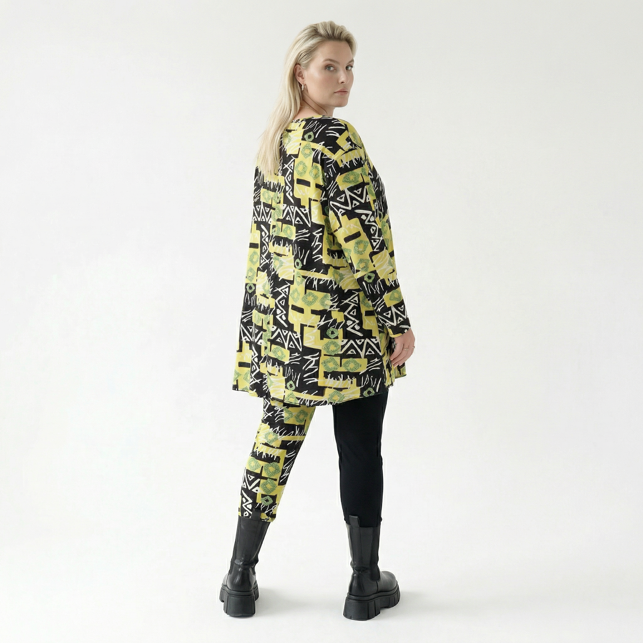  A-Form Bigshirt von AKH Fashion aus Viskose, 1556.03371, Gelb/Multi, Abstrakt, Ausgefallen