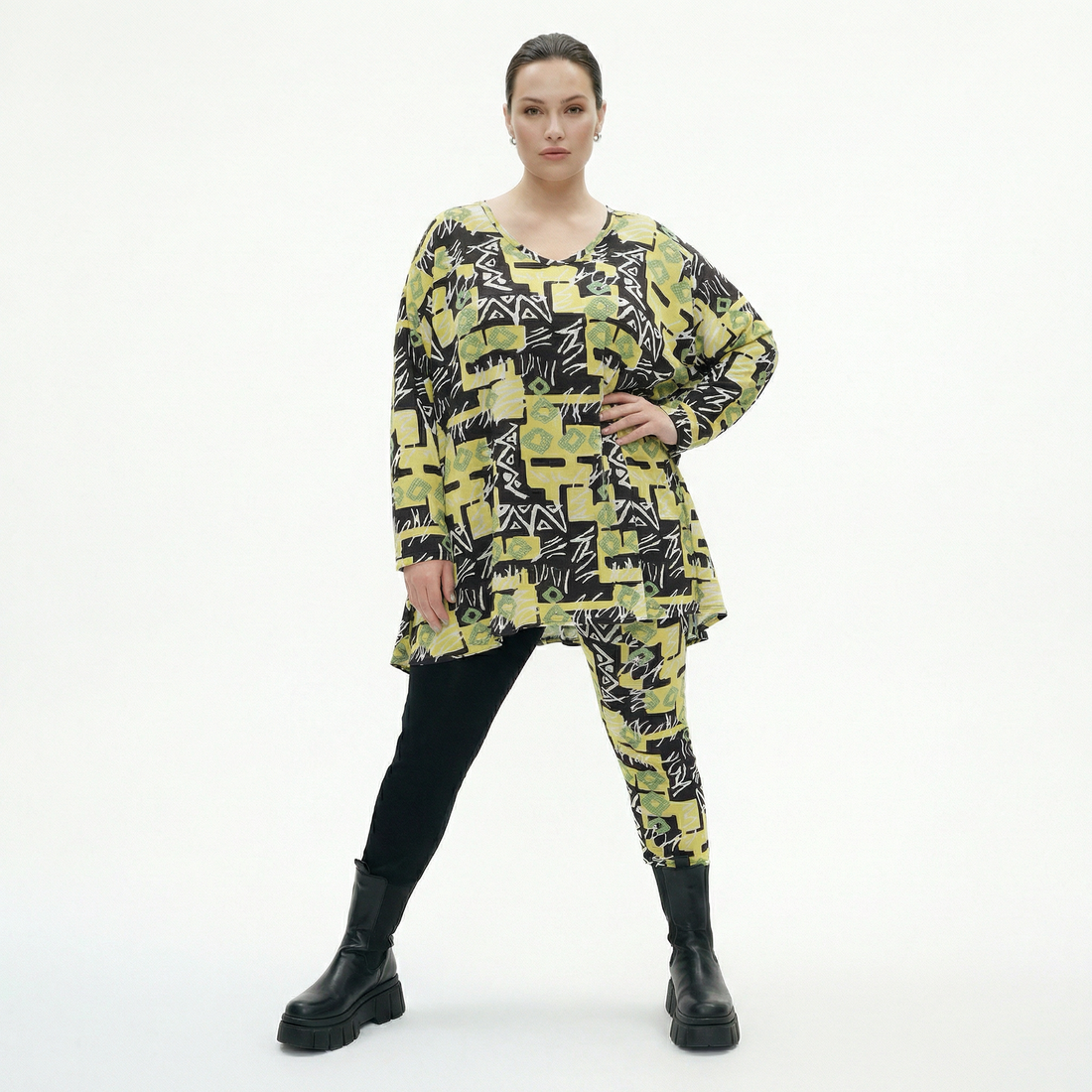  A-Form Bigshirt von AKH Fashion aus Viskose, 1556.00593, Gelb/Multi, Abstrakt, Ausgefallen