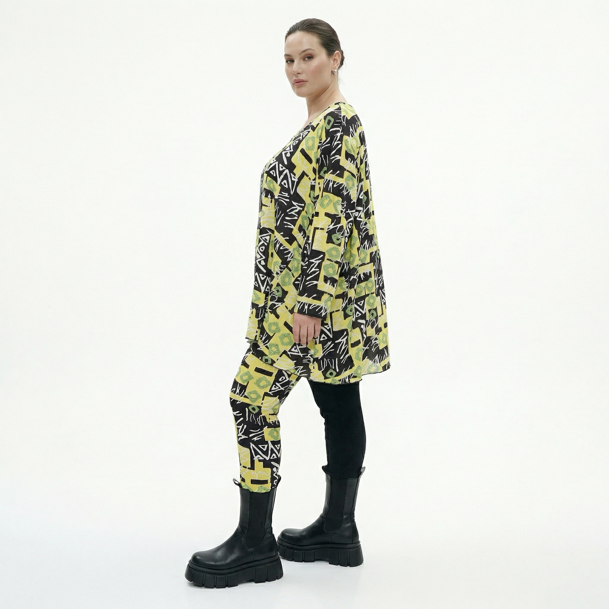  A-Form Bigshirt von AKH Fashion aus Viskose, 1556.00593, Gelb/Multi, Abstrakt, Ausgefallen