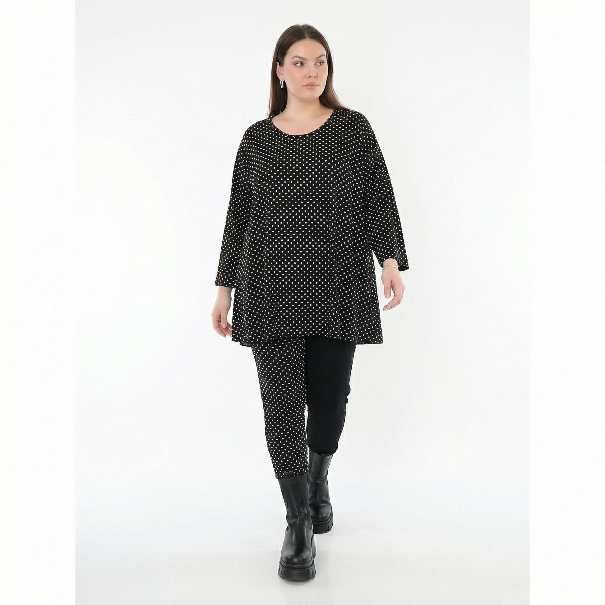  AKH Fashion Shirt in Glocken-Form, aus Viskose, 1557.01892, Schwarz/Weiß, Punkte, Schick