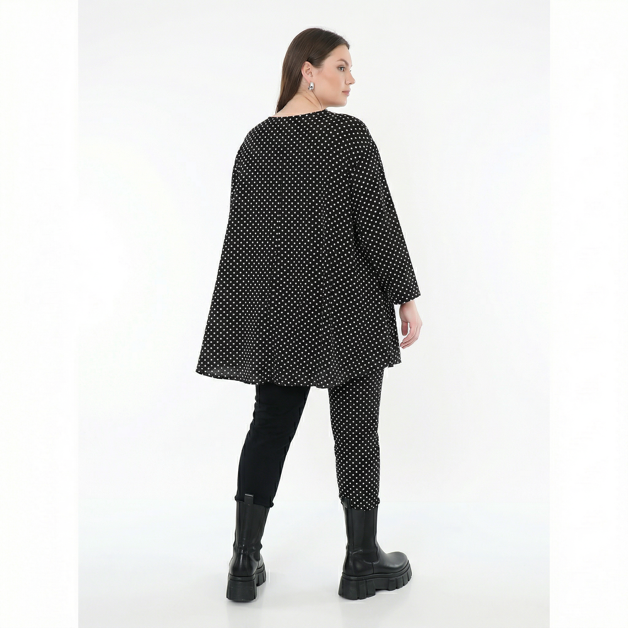  AKH Fashion Shirt in Glocken-Form, aus Viskose, 1557.01892, Schwarz/Weiß, Punkte, Schick