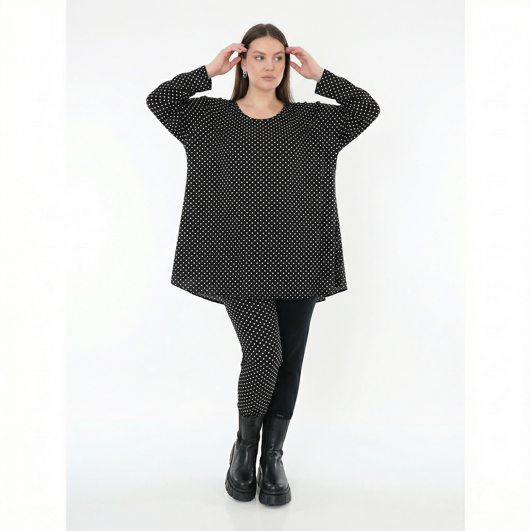  AKH Fashion Shirt in Glocken-Form, aus Viskose, 1557.01892, Schwarz/Weiß, Punkte, Schick