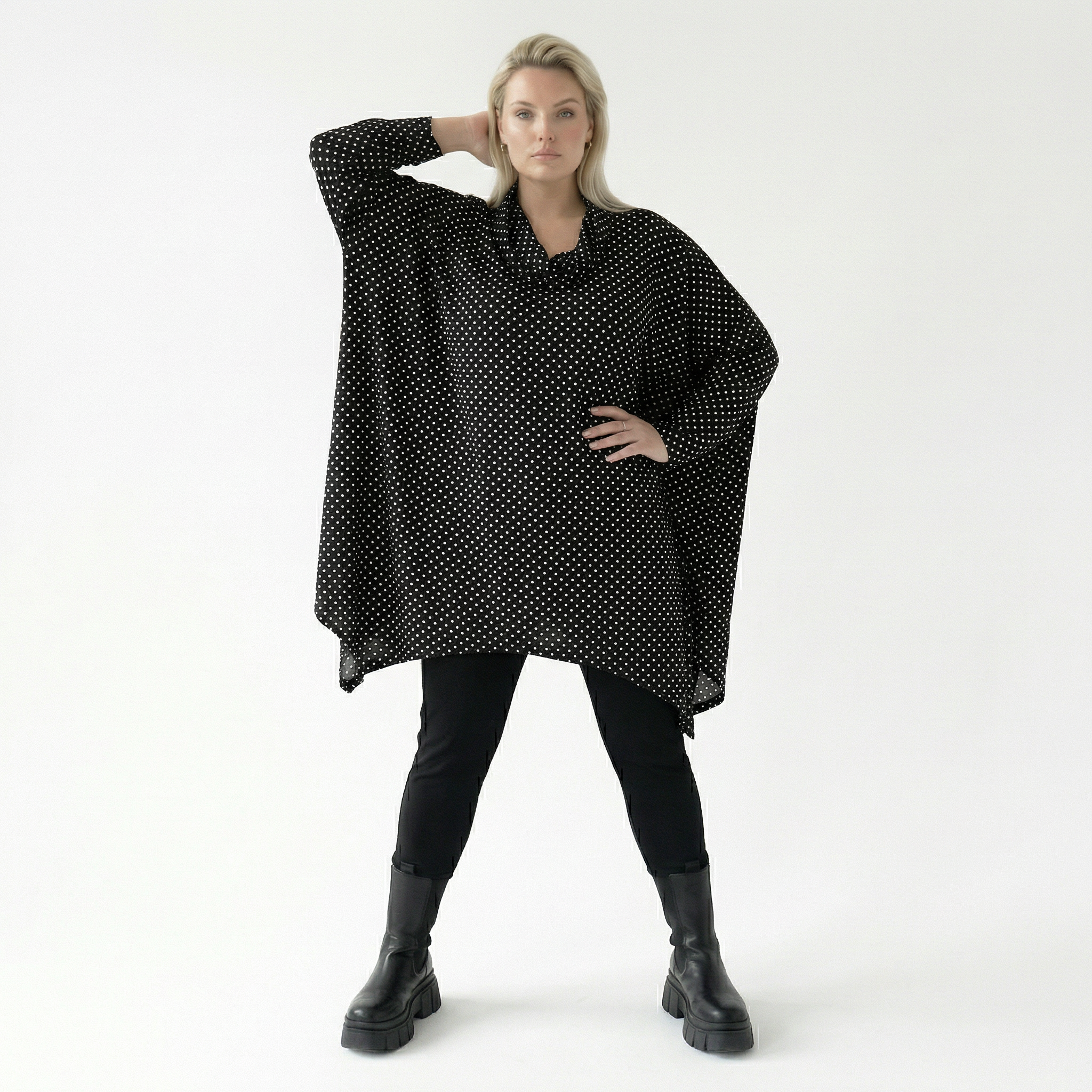  A-Form Bigshirt von AKH Fashion aus Viskose, 1557.03371, Schwarz/Weiß, Punkte, Ausgefallen