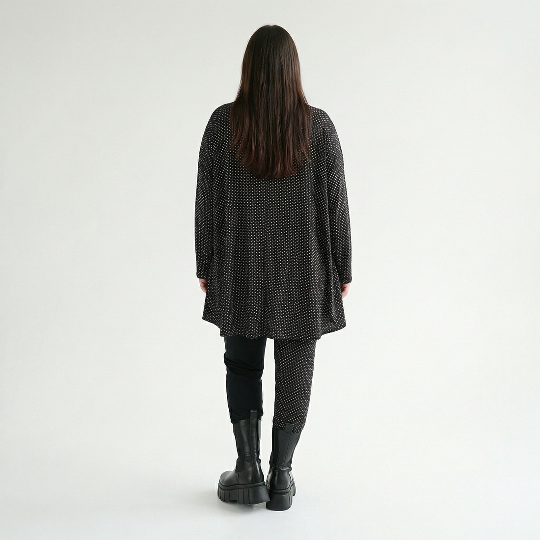  AKH Fashion Shirt in Glocken-Form, aus Viskose, 1558.01892, Schwarz/Weiß, Punkte, Schick