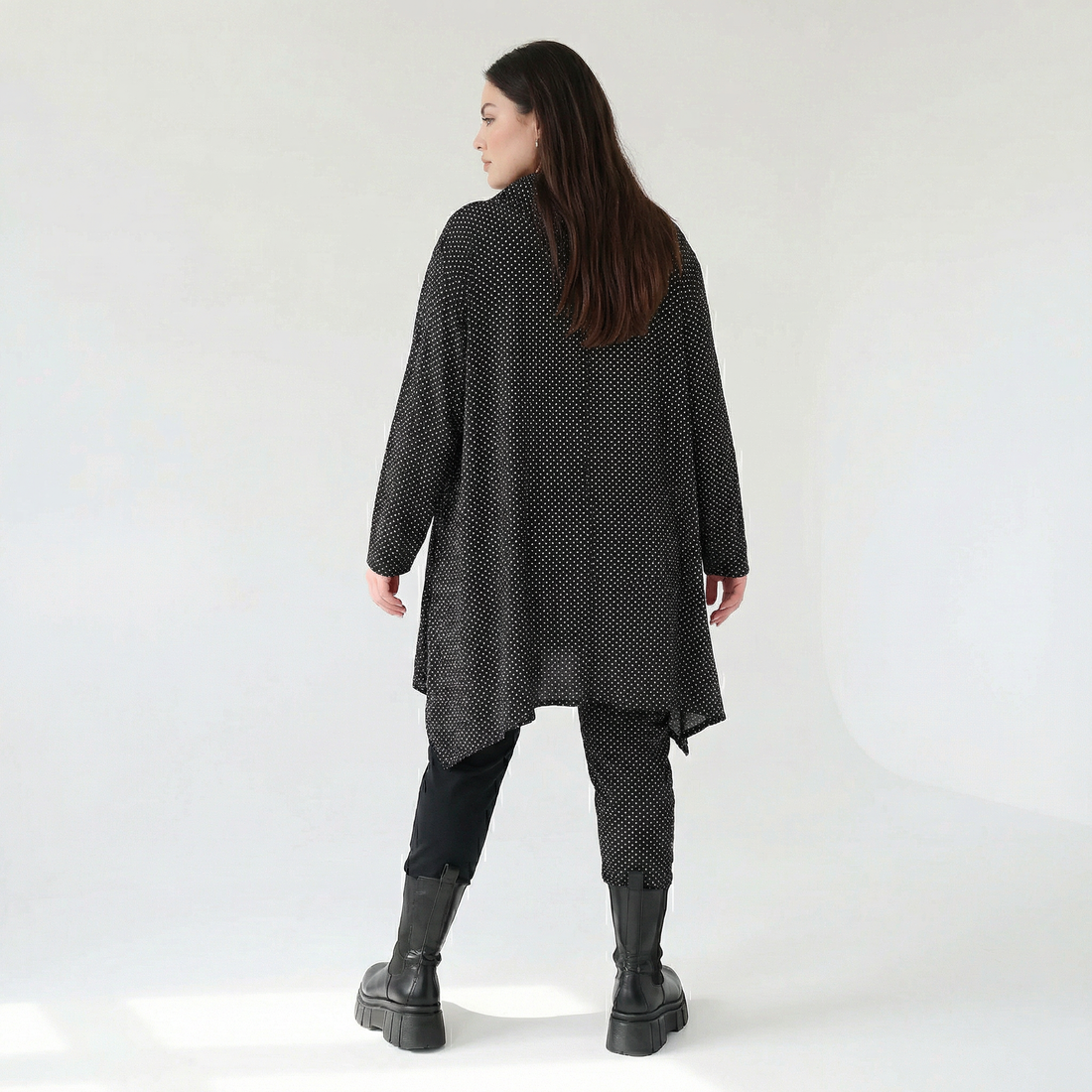  A-Form Bigshirt von AKH Fashion aus Viskose, 1558.03371, Schwarz/Weiß, Punkte, Ausgefallen