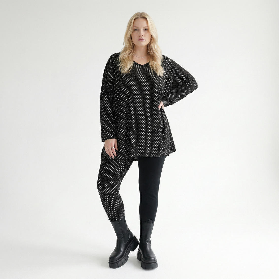  A-Form Bigshirt von AKH Fashion aus Viskose, 1558.00593, Schwarz/Weiß, Punkte, Ausgefallen
