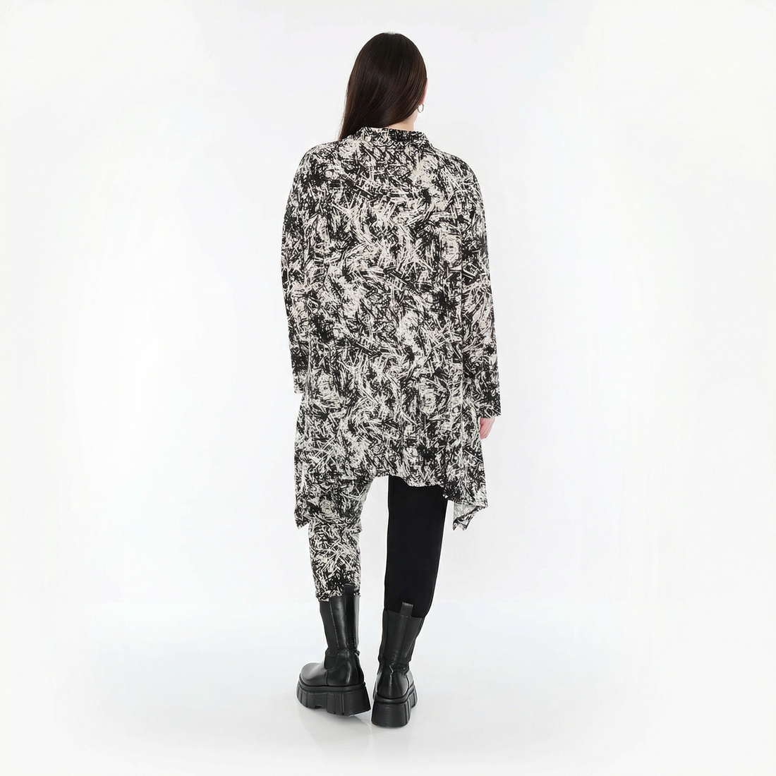  A-Form Bigshirt von AKH Fashion aus Viskose, 1559.03371, Schwarz/Weiß, Abstrakt, Ausgefallen