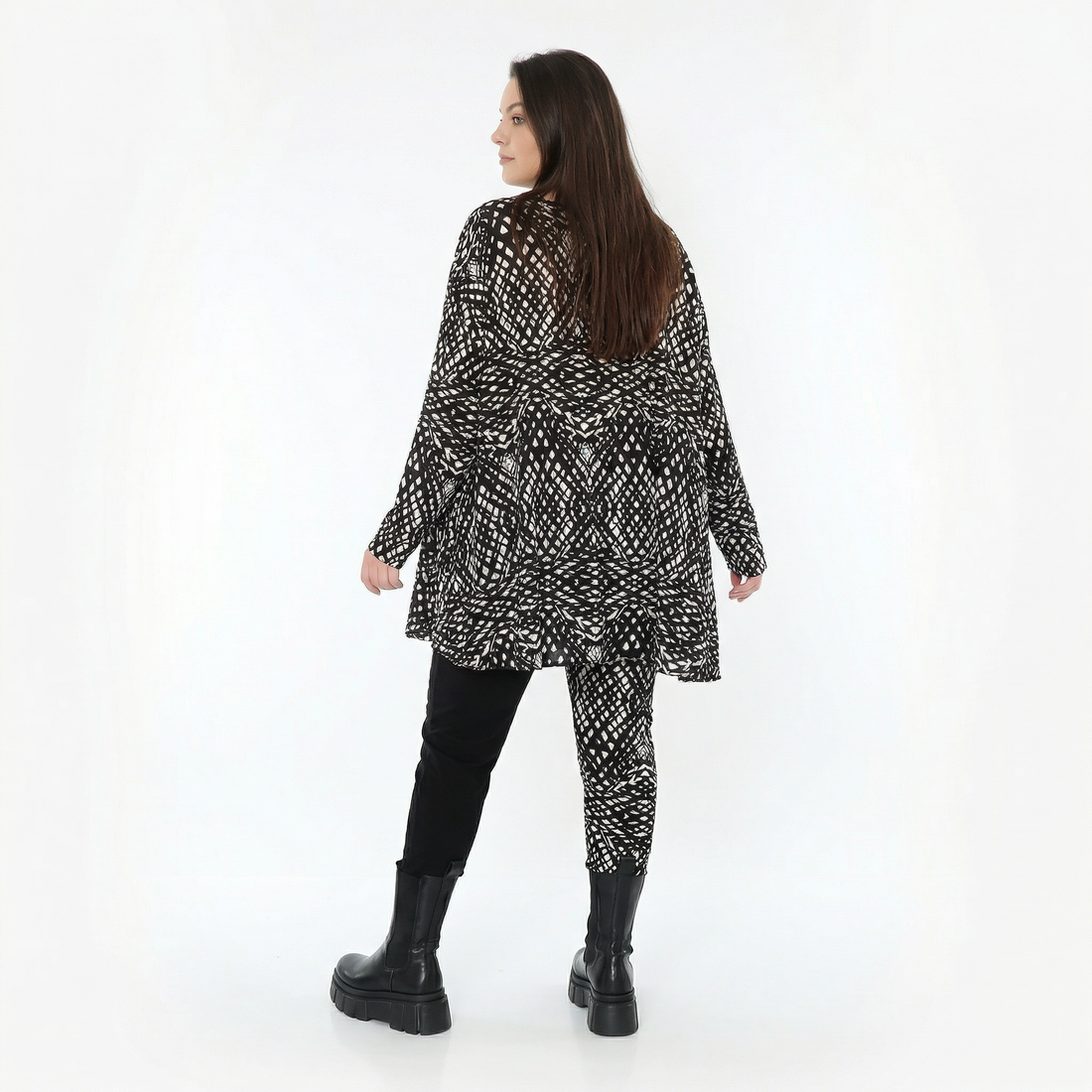  A-Form Bigshirt von AKH Fashion aus Viskose, 1560.00593, Schwarz/Weiß, Abstrakt, Ausgefallen