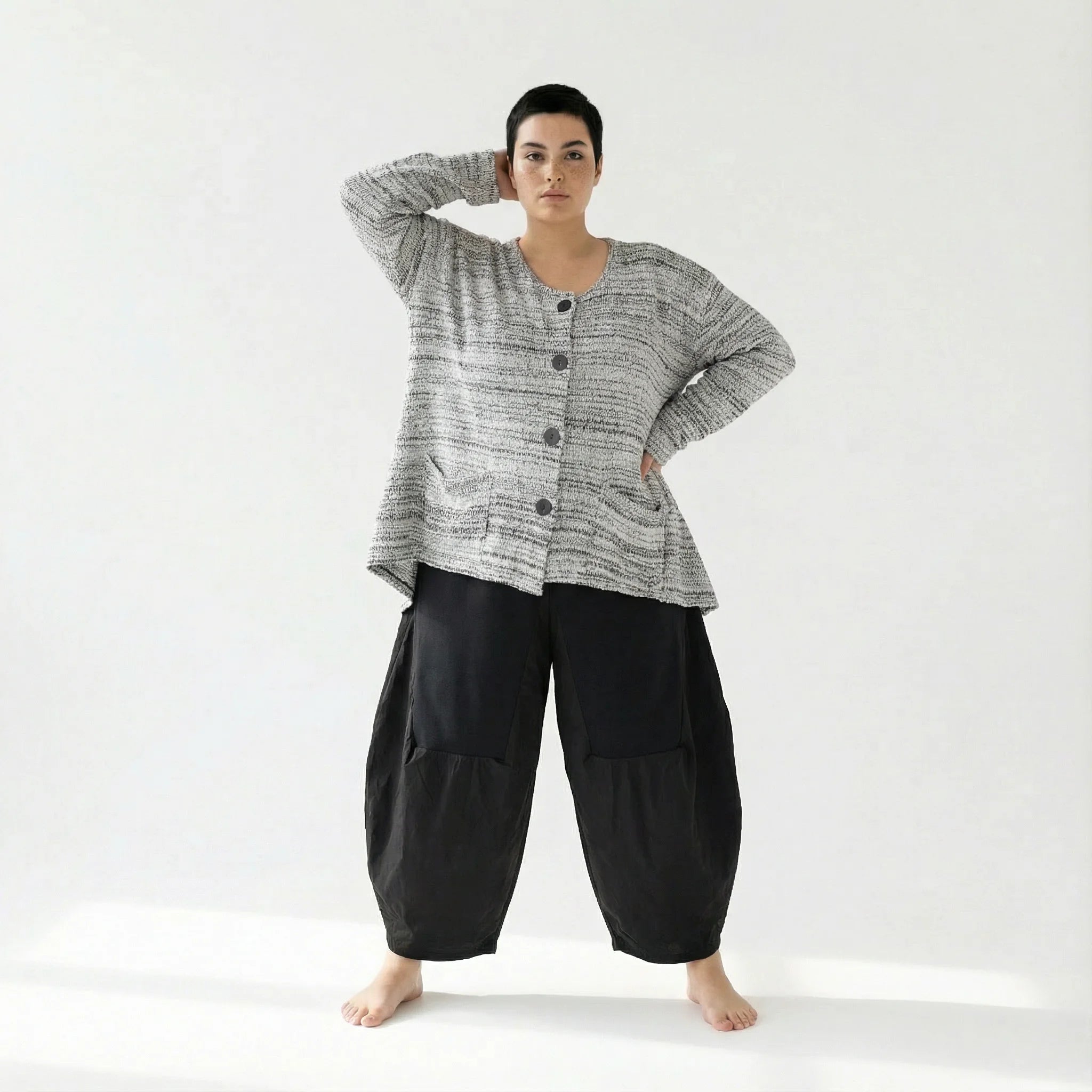  A-Form Jacke von AKH Fashion aus Viskose, 1537.00118, Weiß/Schwarz, Meliert, Ausgefallen