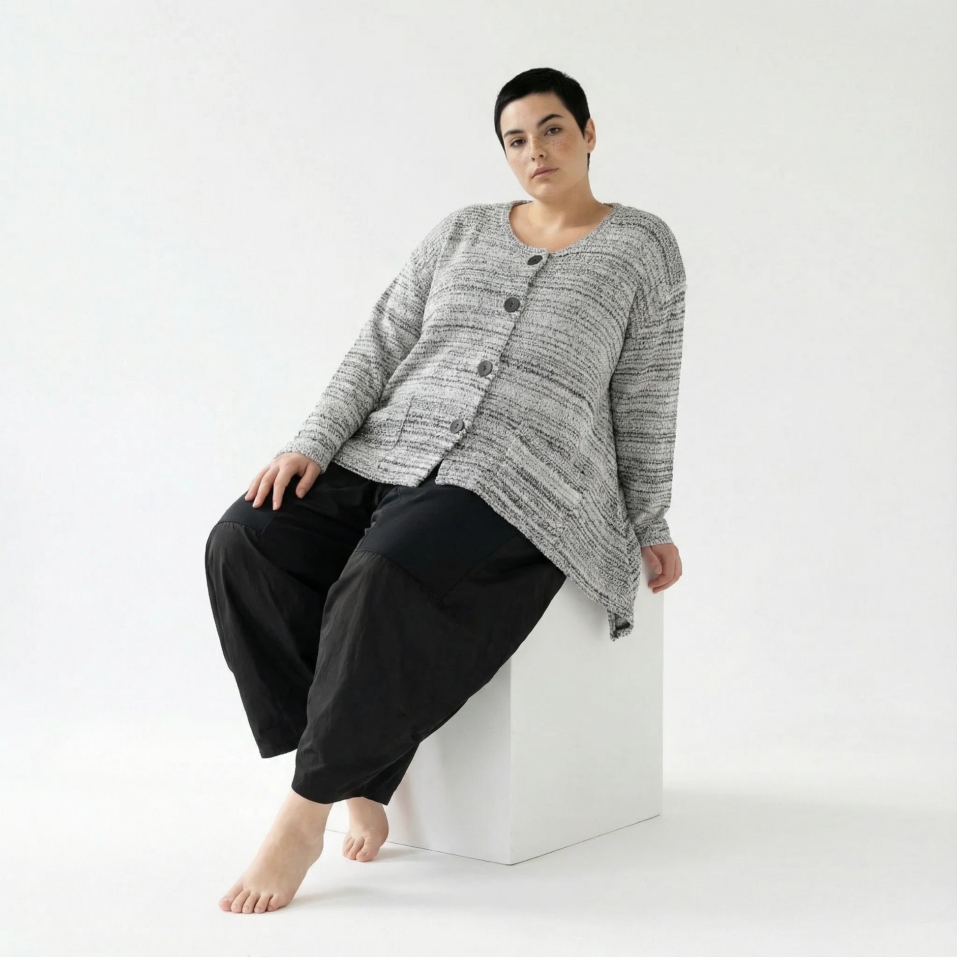  A-Form Jacke von AKH Fashion aus Viskose, 1537.00118, Weiß/Schwarz, Meliert, Ausgefallen