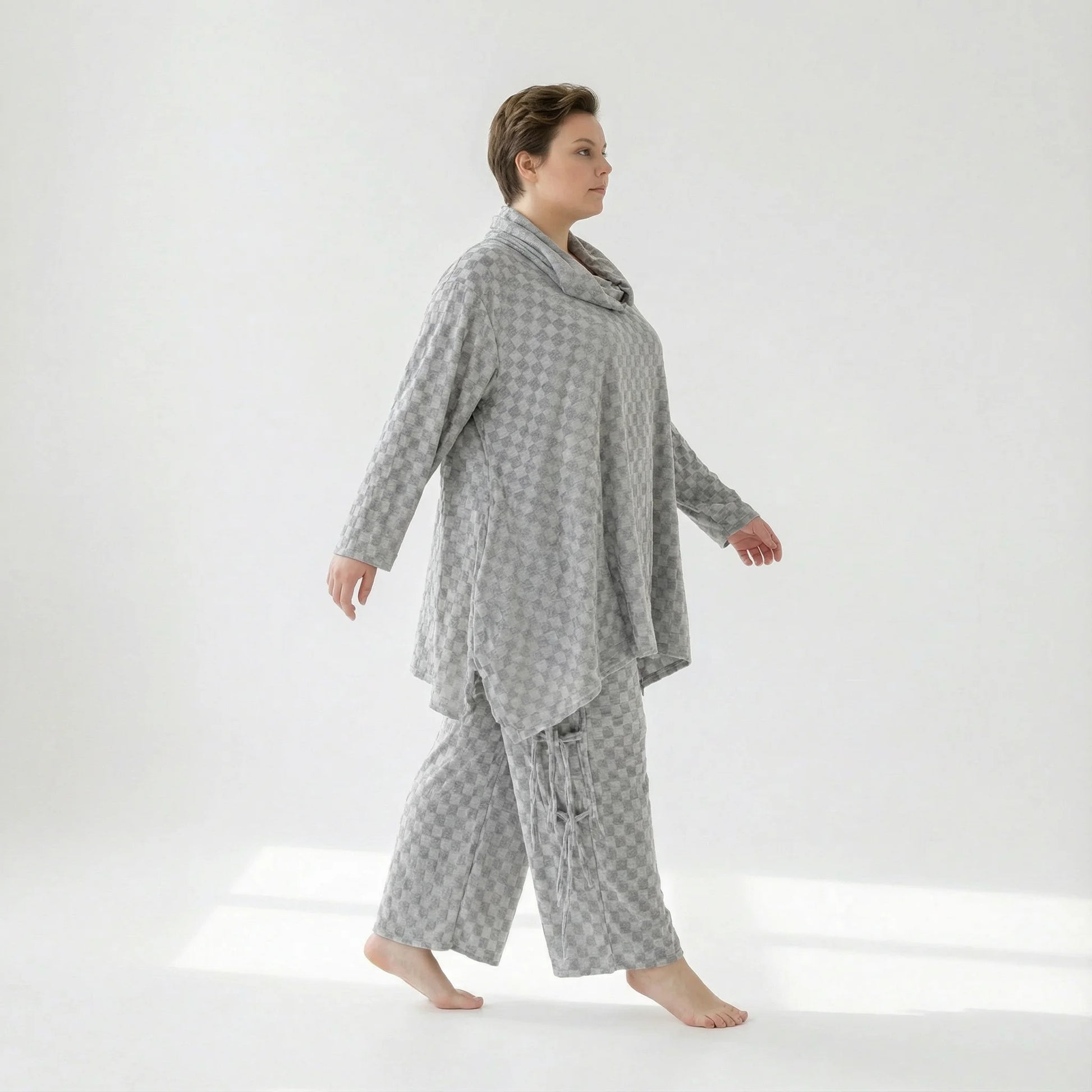  A-Form Bigshirt von AKH Fashion aus Viskose, 1540.03371, Grau, Kariert, Ausgefallen, Zeitlos