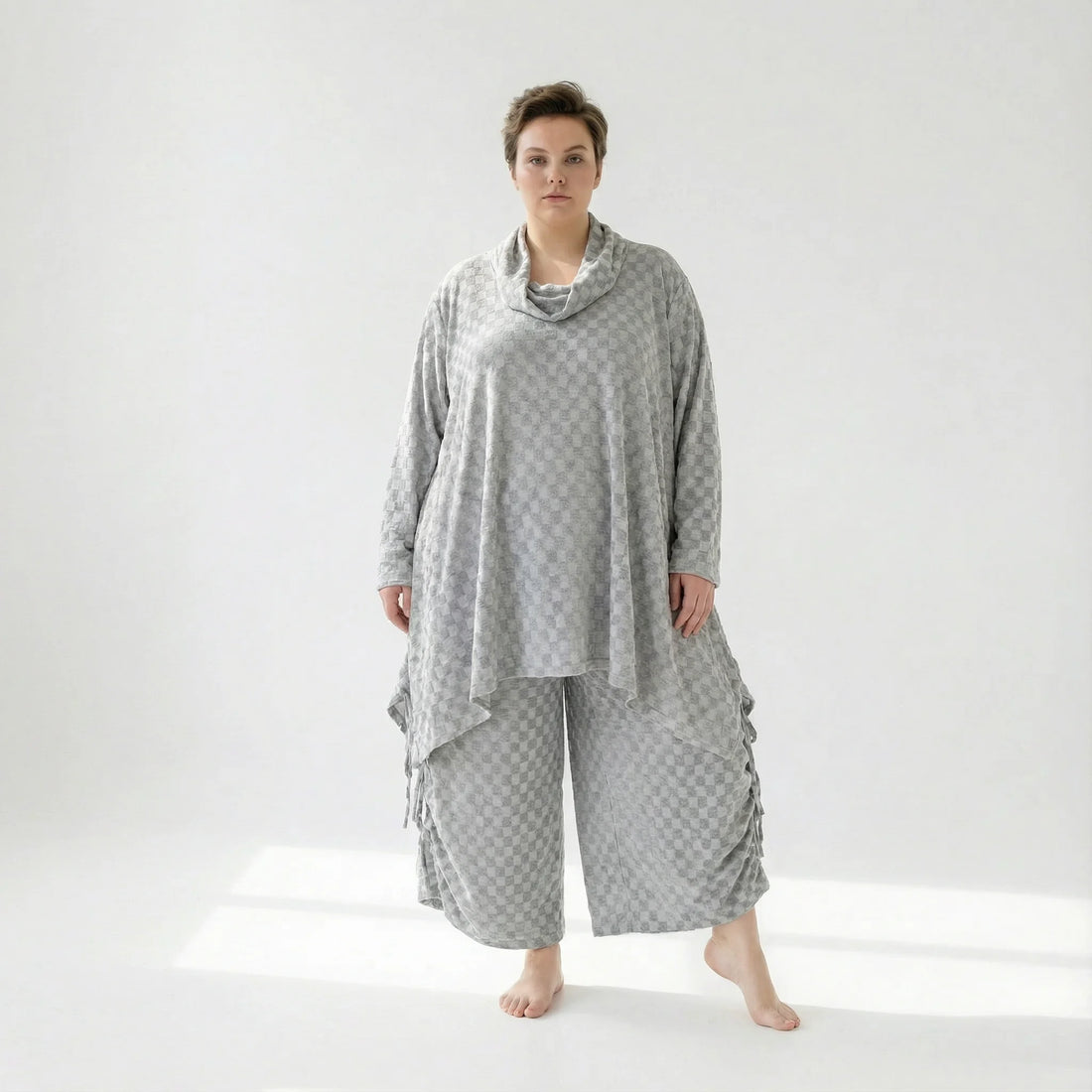  A-Form Bigshirt von AKH Fashion aus Viskose, 1540.03371, Grau, Kariert, Ausgefallen, Zeitlos