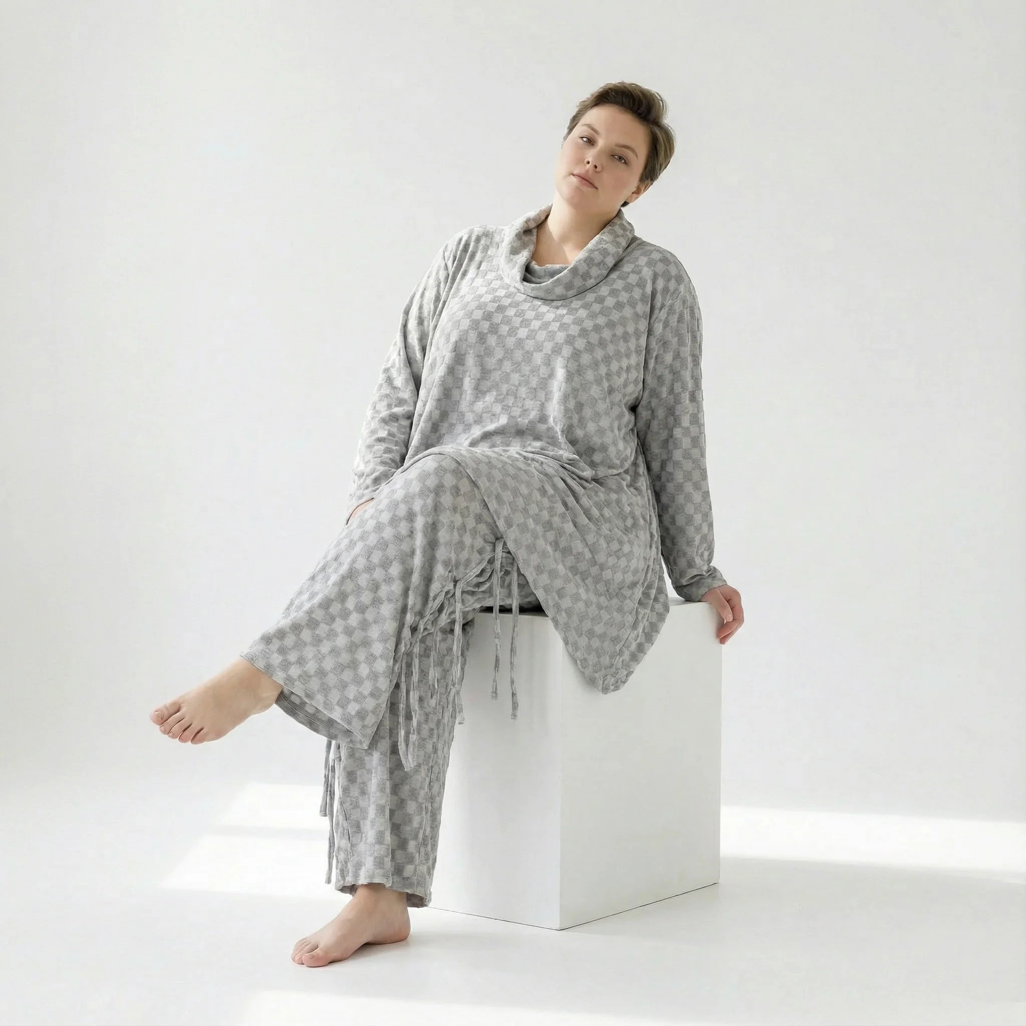  A-Form Bigshirt von AKH Fashion aus Viskose, 1540.03371, Grau, Kariert, Ausgefallen, Zeitlos