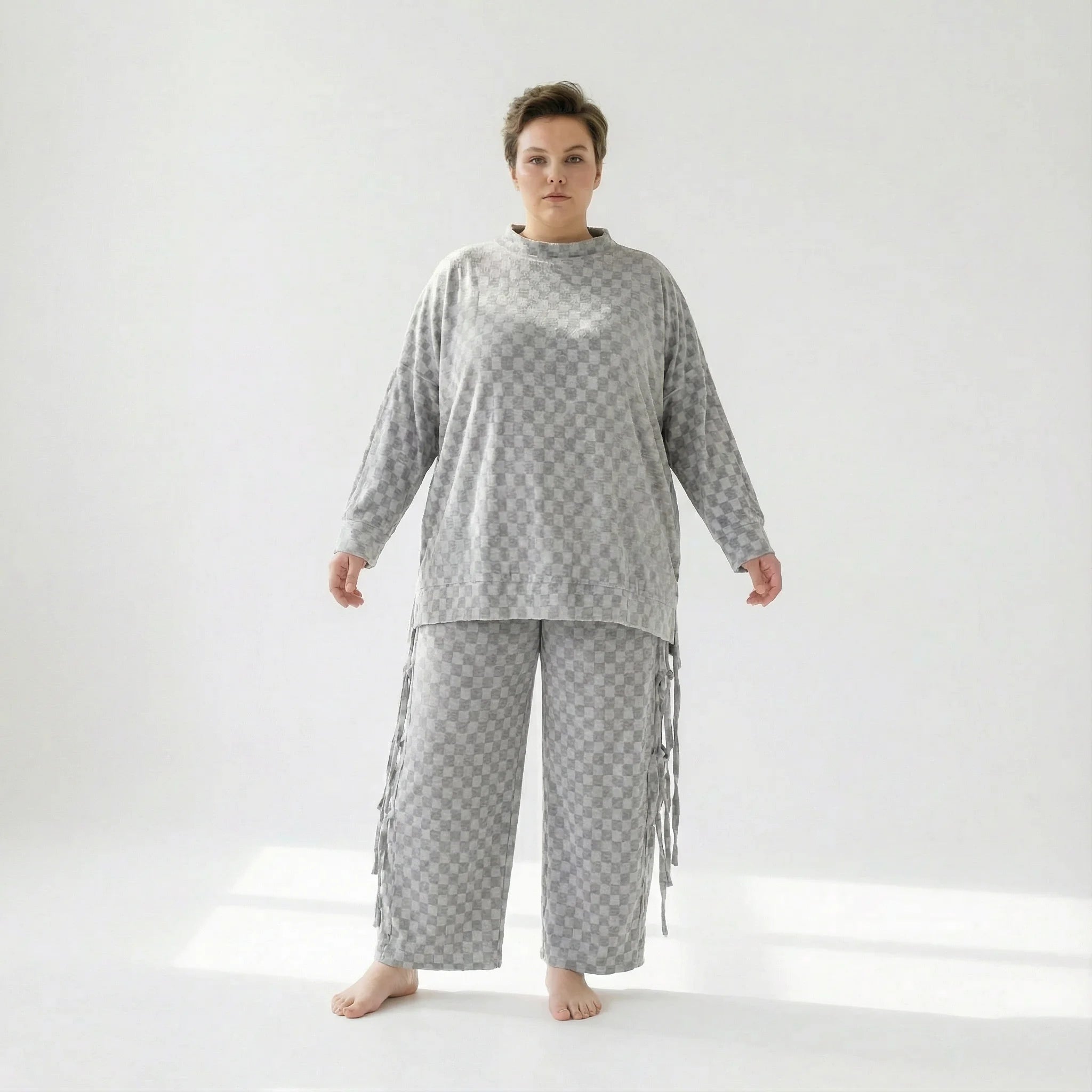  AKH Fashion Bigshirt in gerader Form, aus Viskose, 1540.07124, Grau, Kariert, Ausgefallen