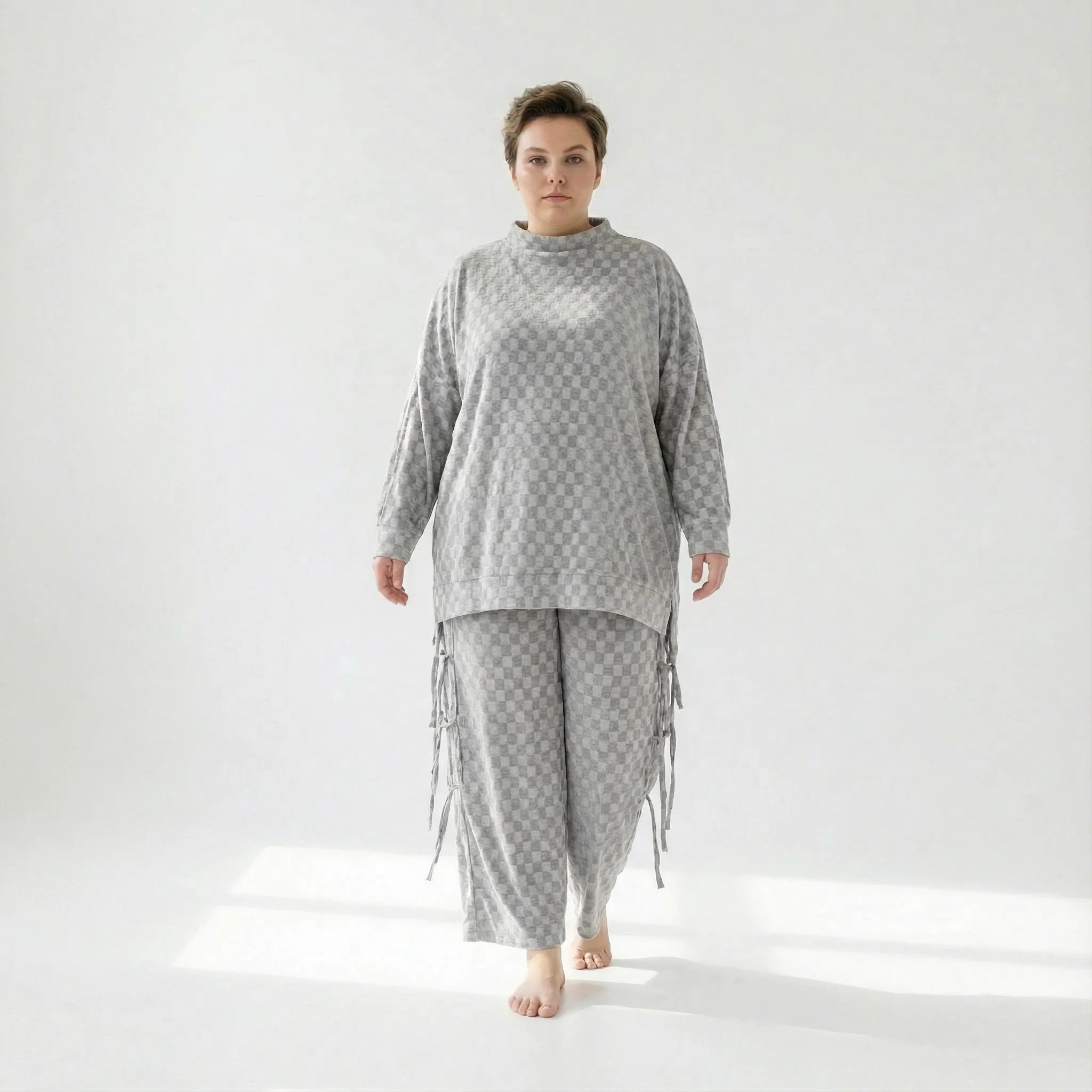  AKH Fashion Bigshirt in gerader Form, aus Viskose, 1540.07124, Grau, Kariert, Ausgefallen