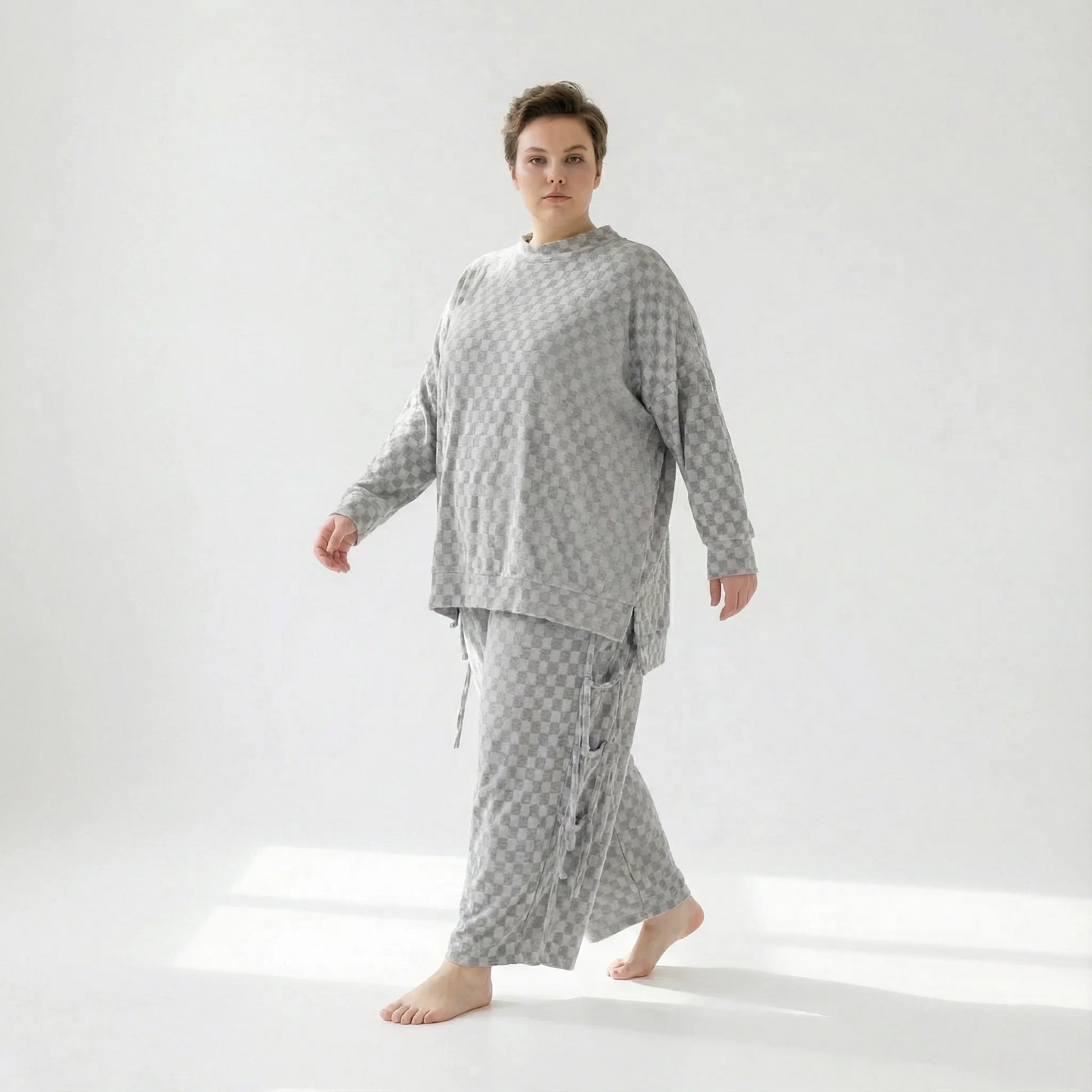  AKH Fashion Bigshirt in gerader Form, aus Viskose, 1540.07124, Grau, Kariert, Ausgefallen