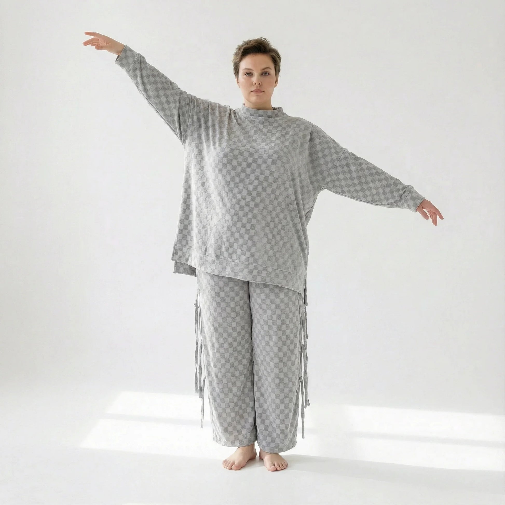  AKH Fashion Bigshirt in gerader Form, aus Viskose, 1540.07124, Grau, Kariert, Ausgefallen