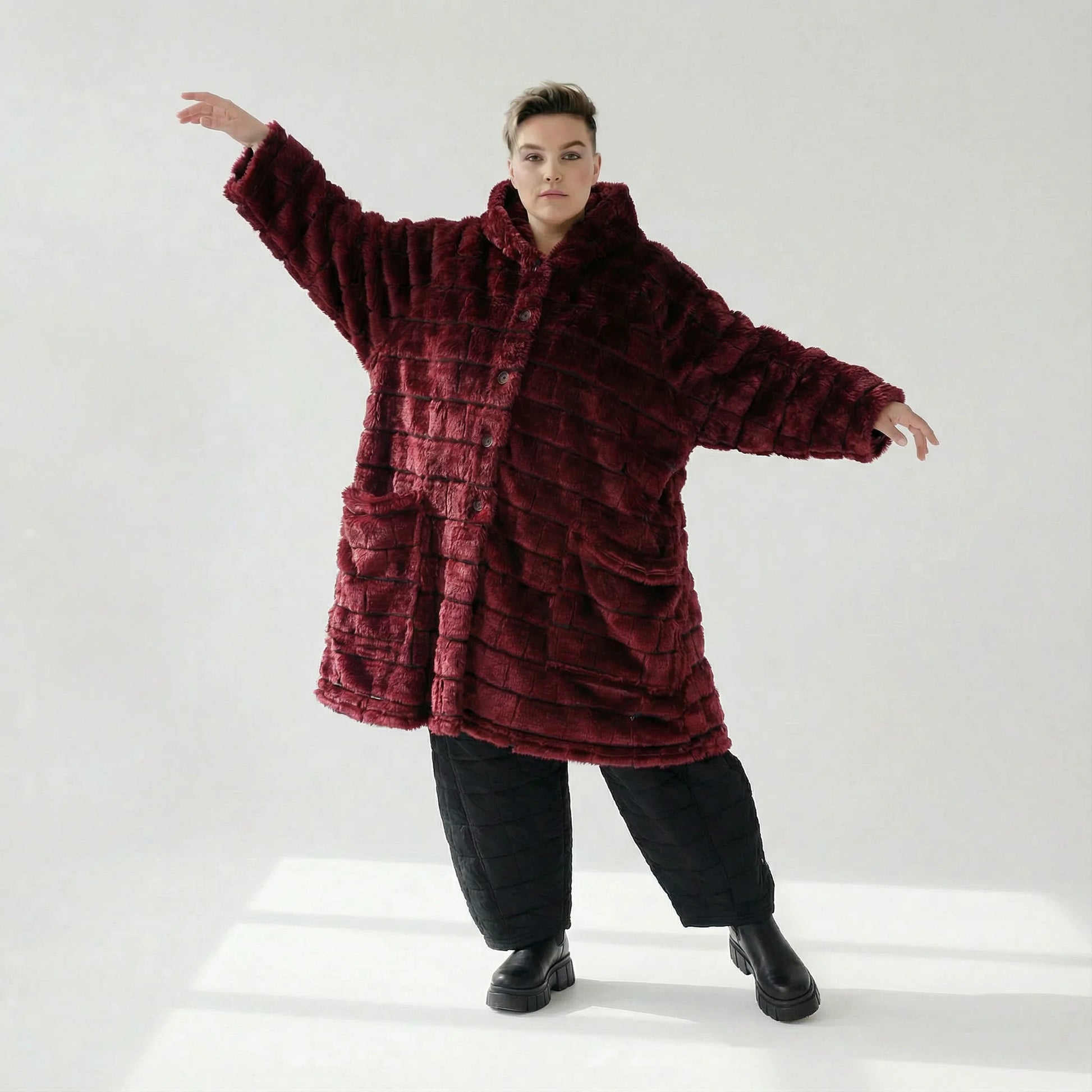  AKH Fashion Mantel in gerader Form, aus Polyester, 1546.06280, Weinrot, Kariert, Schick