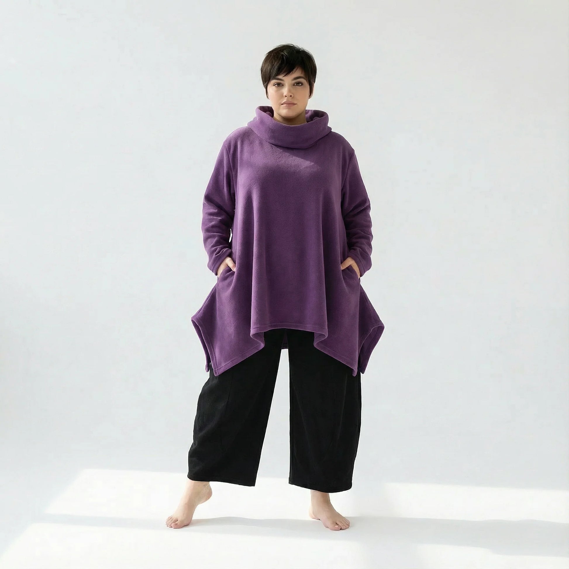  A-Form Bigshirt von AKH Fashion aus Materialmix, 1552.03371, Violett, Ausgefallen, Zeitlos