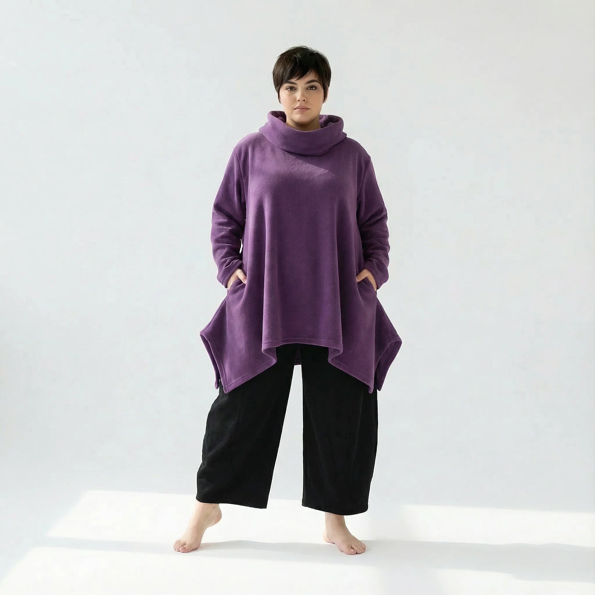  A-Form Bigshirt von AKH Fashion aus Materialmix, 1552.03371, Violett, Ausgefallen, Zeitlos