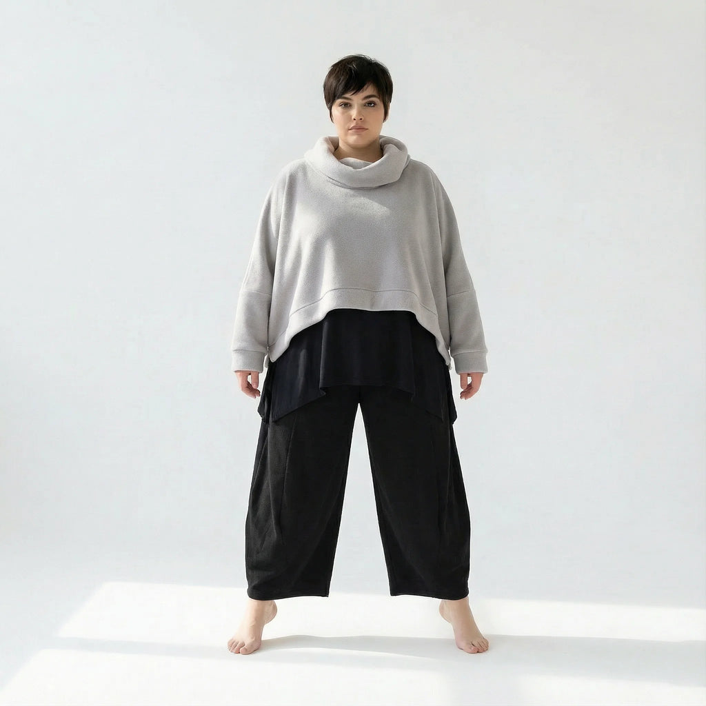  AKH Fashion Überwurf in kastiger Form, aus Materialmix, 1552.7011R, Hellgrau, Ausgefallen