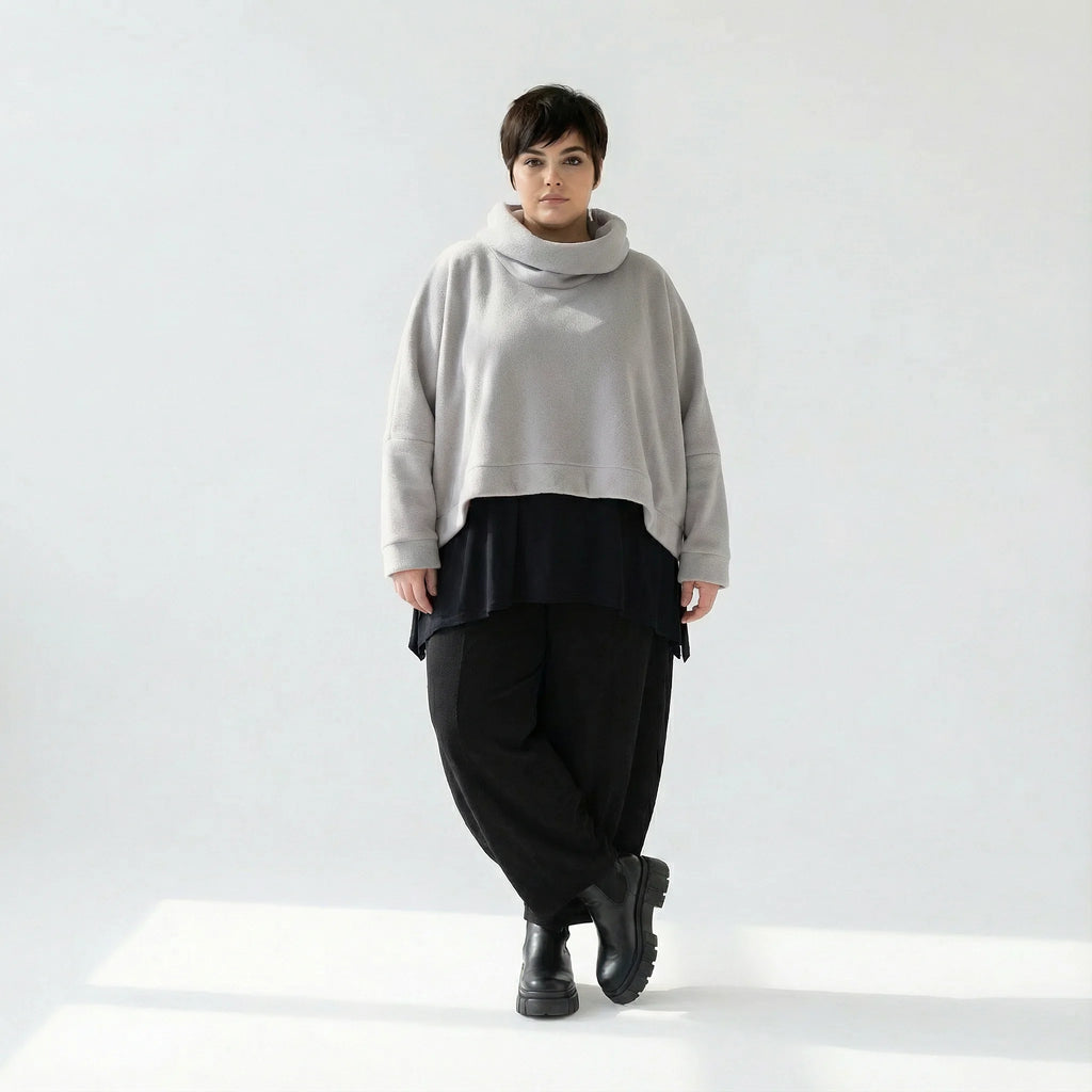  AKH Fashion Überwurf in kastiger Form, aus Materialmix, 1552.7011R, Hellgrau, Ausgefallen