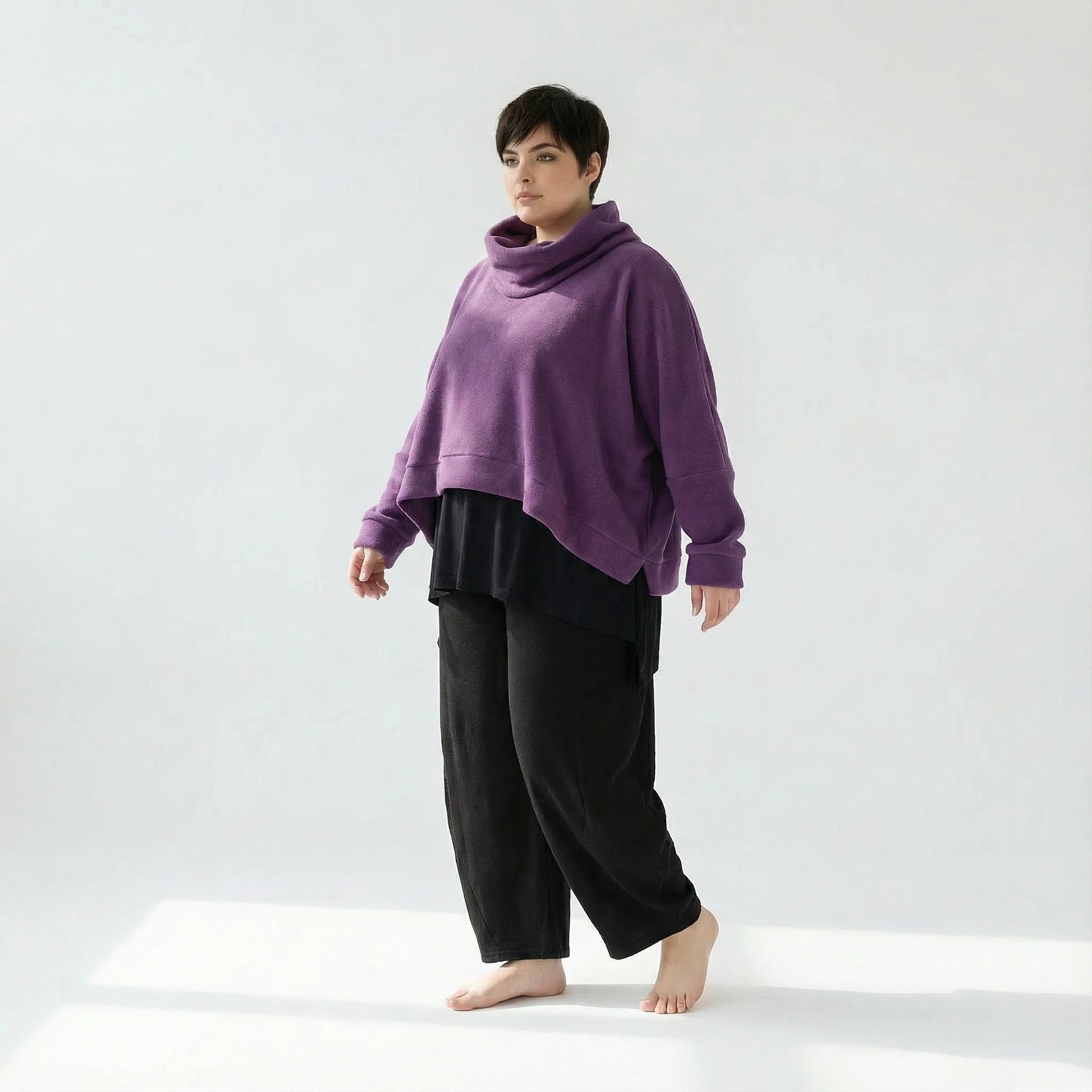  AKH Fashion Überwurf in kastiger Form, aus Materialmix, 1552.7011R, Violett, Ausgefallen